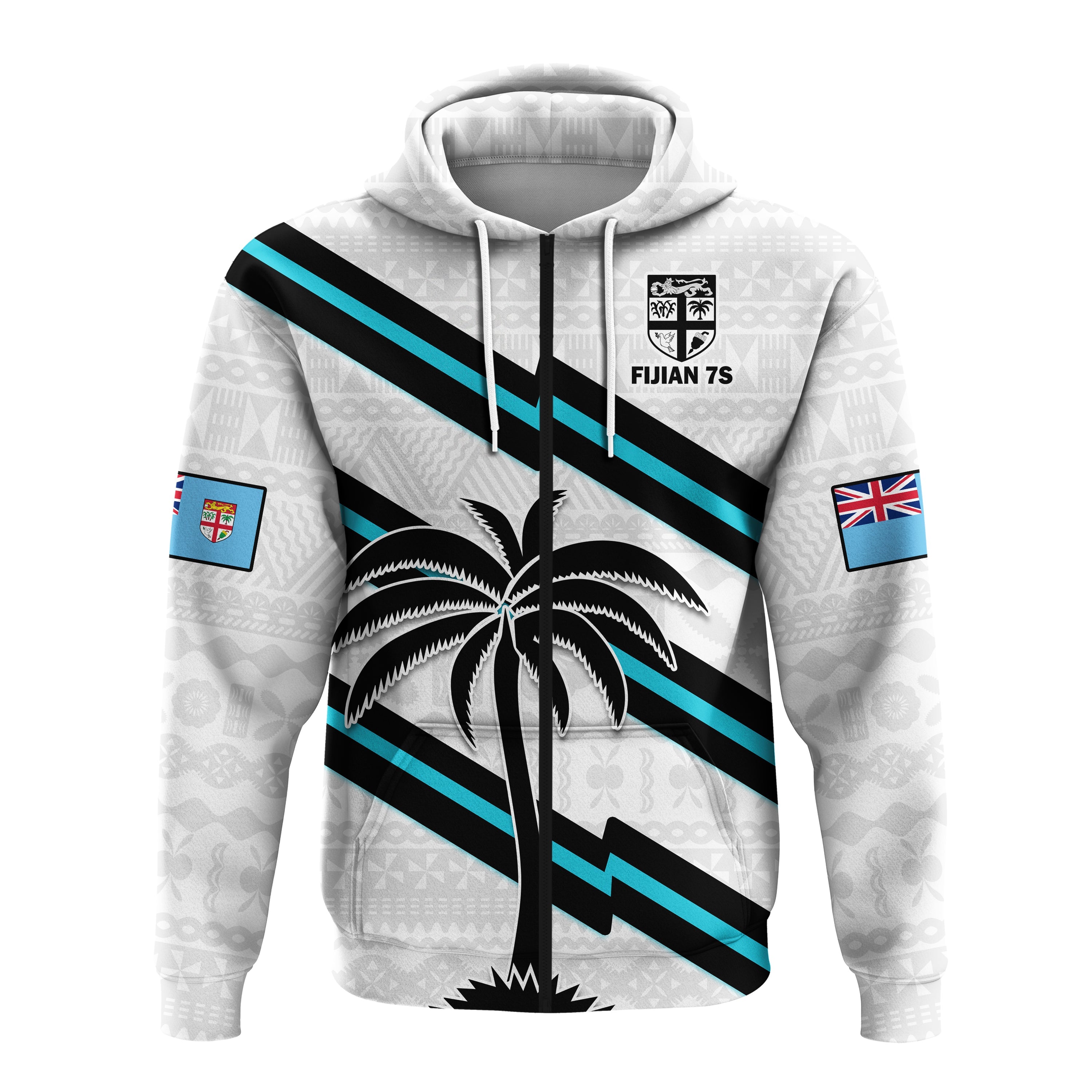 Custom Fiji Rugby Tapa Pattern Fijian 7s White Hoodie LT14