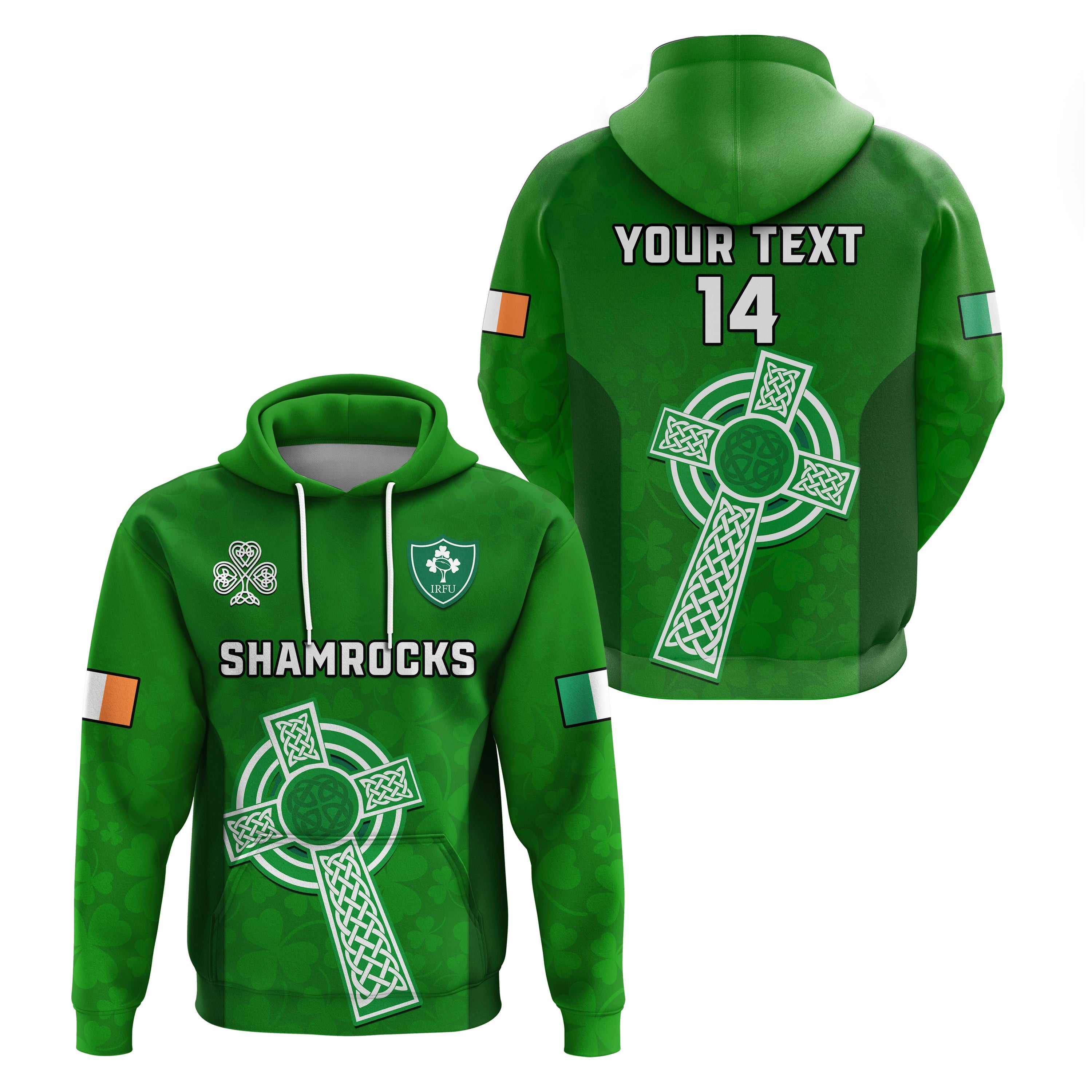 Custom Ireland Rugby Go Shamrocks Hoodie LT14