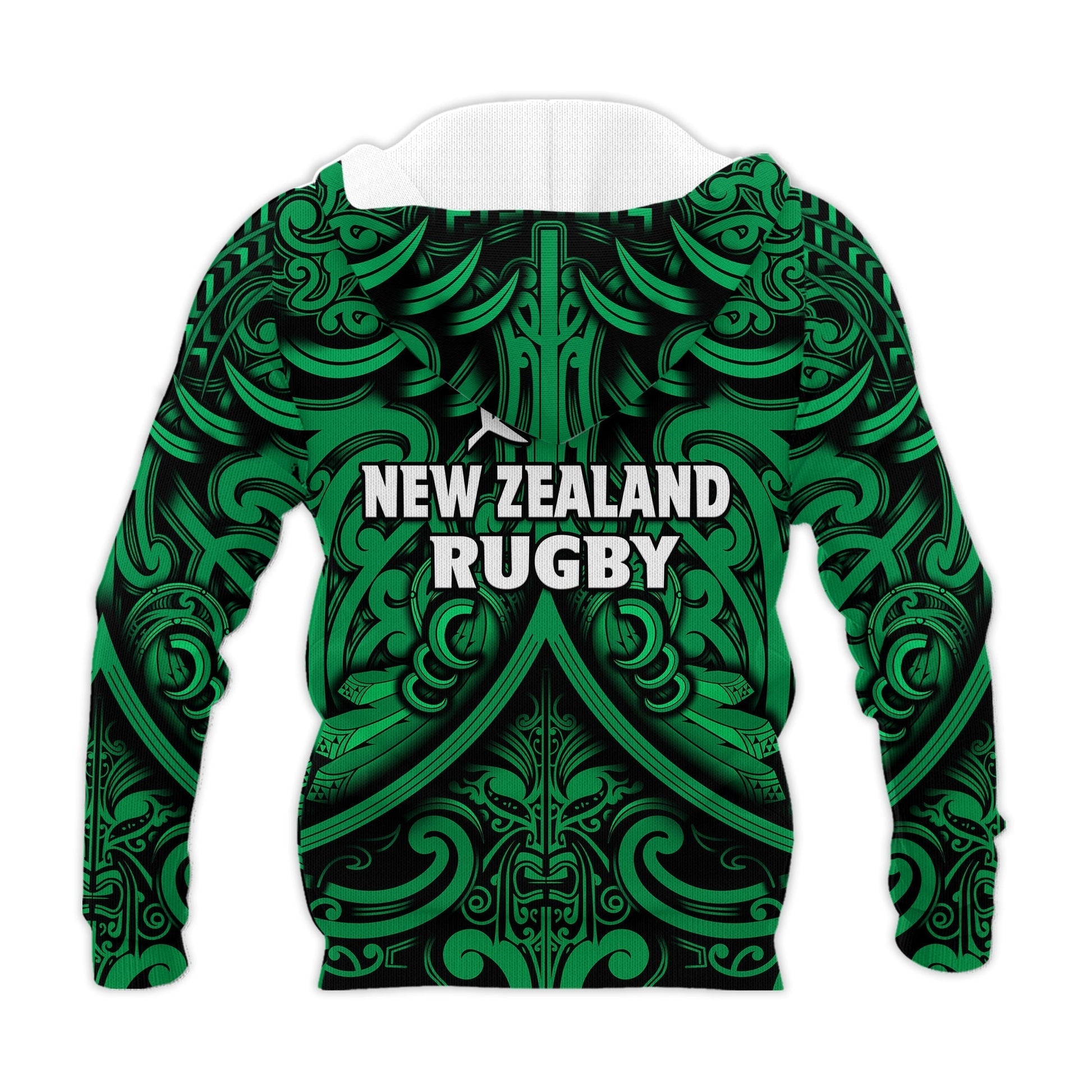 New Zealand Silver Fern Rugby Hoodie All Black Green NZ Maori Pattern LT13