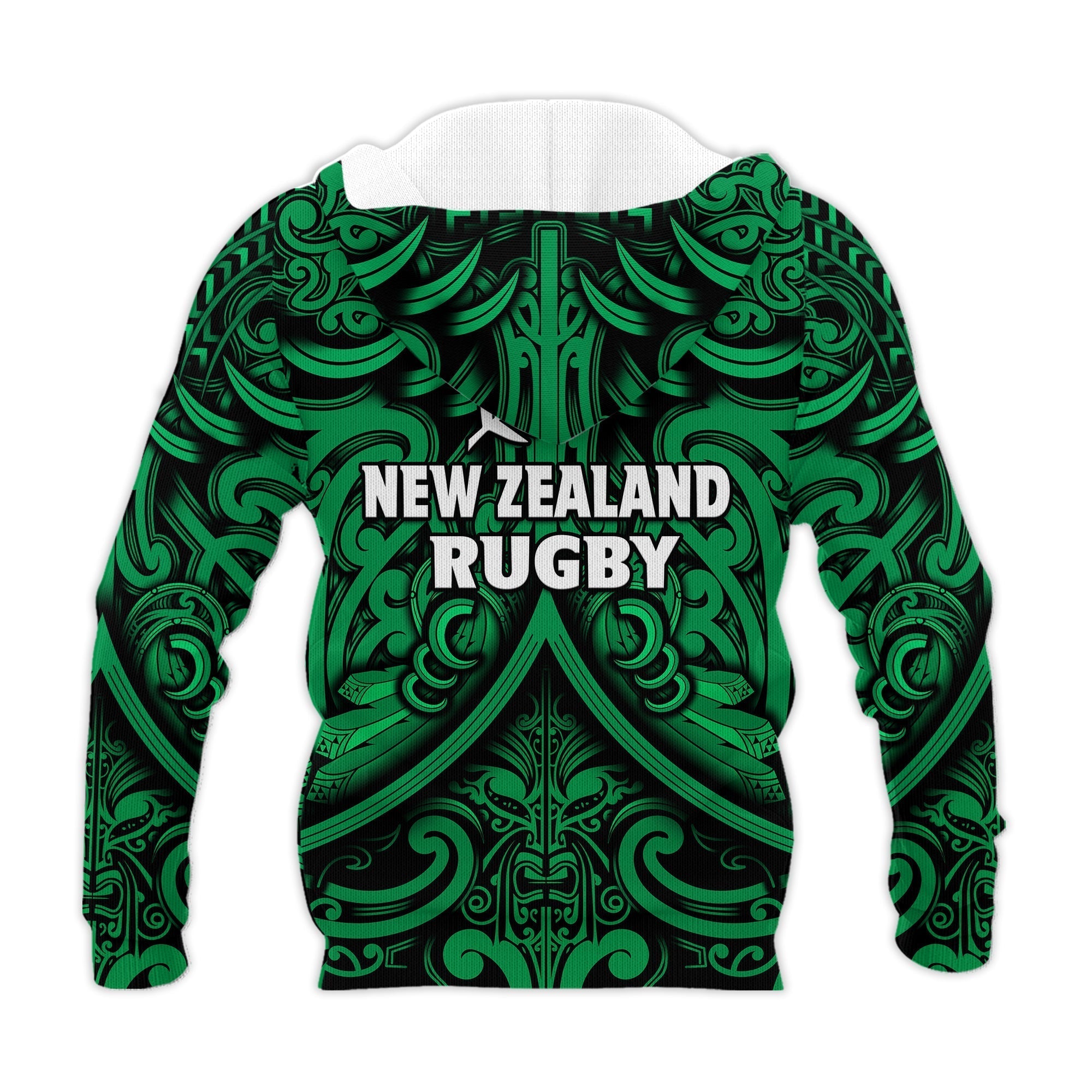 New Zealand Silver Fern Rugby Hoodie All Black Green NZ Maori Pattern LT13