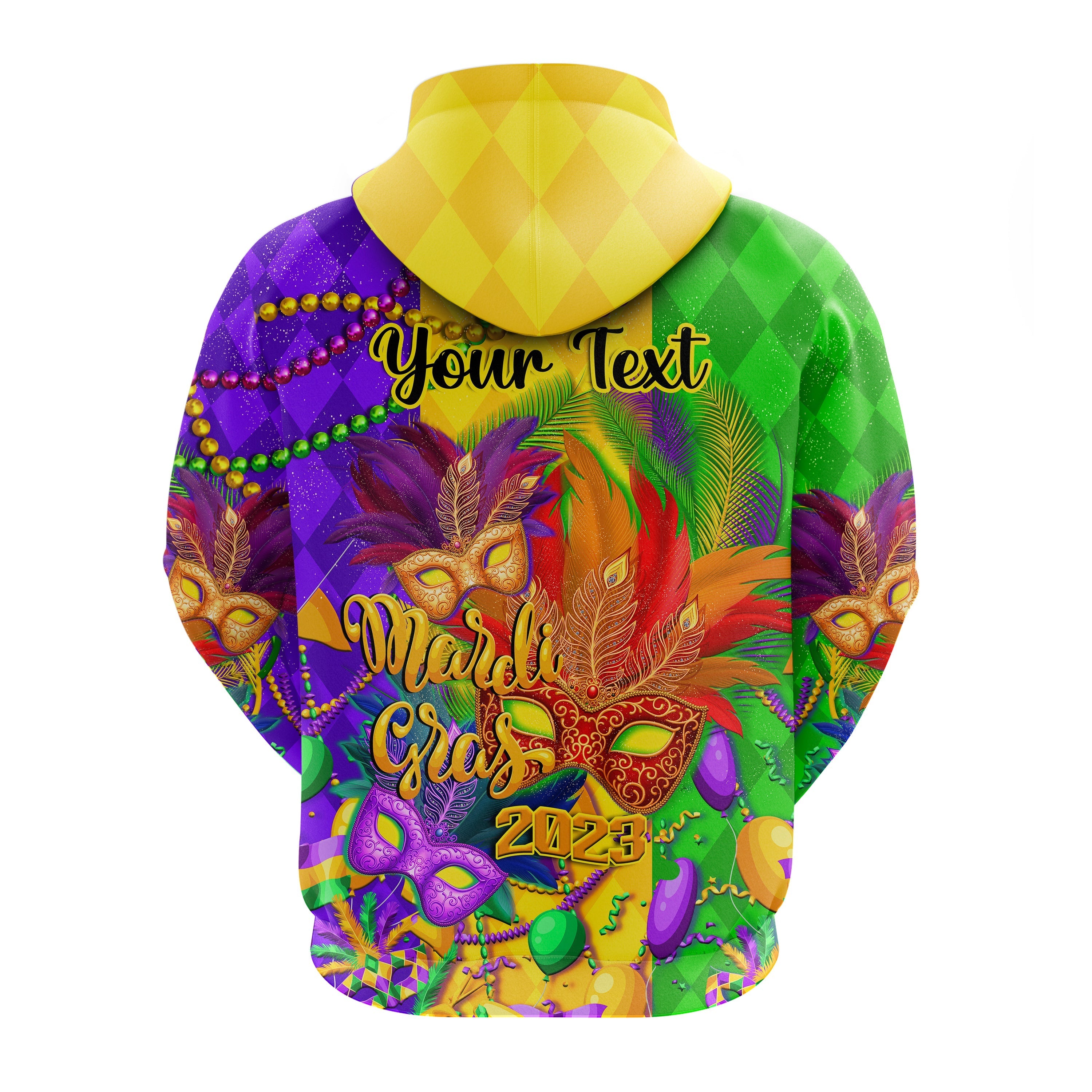 Custom Mardi Gras 2023 Hoodie Carnival Masks With Feathers LT14