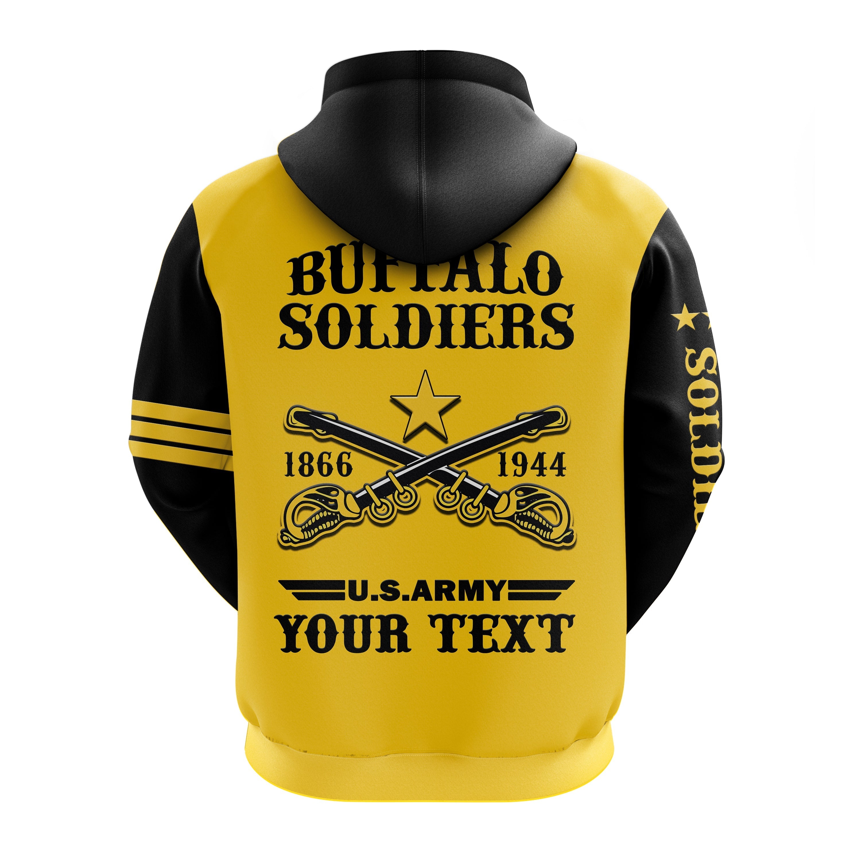 (Custom Text And Chapter) Buffalo Soldiers Hoodie BSMC United States Army Yellow LT14