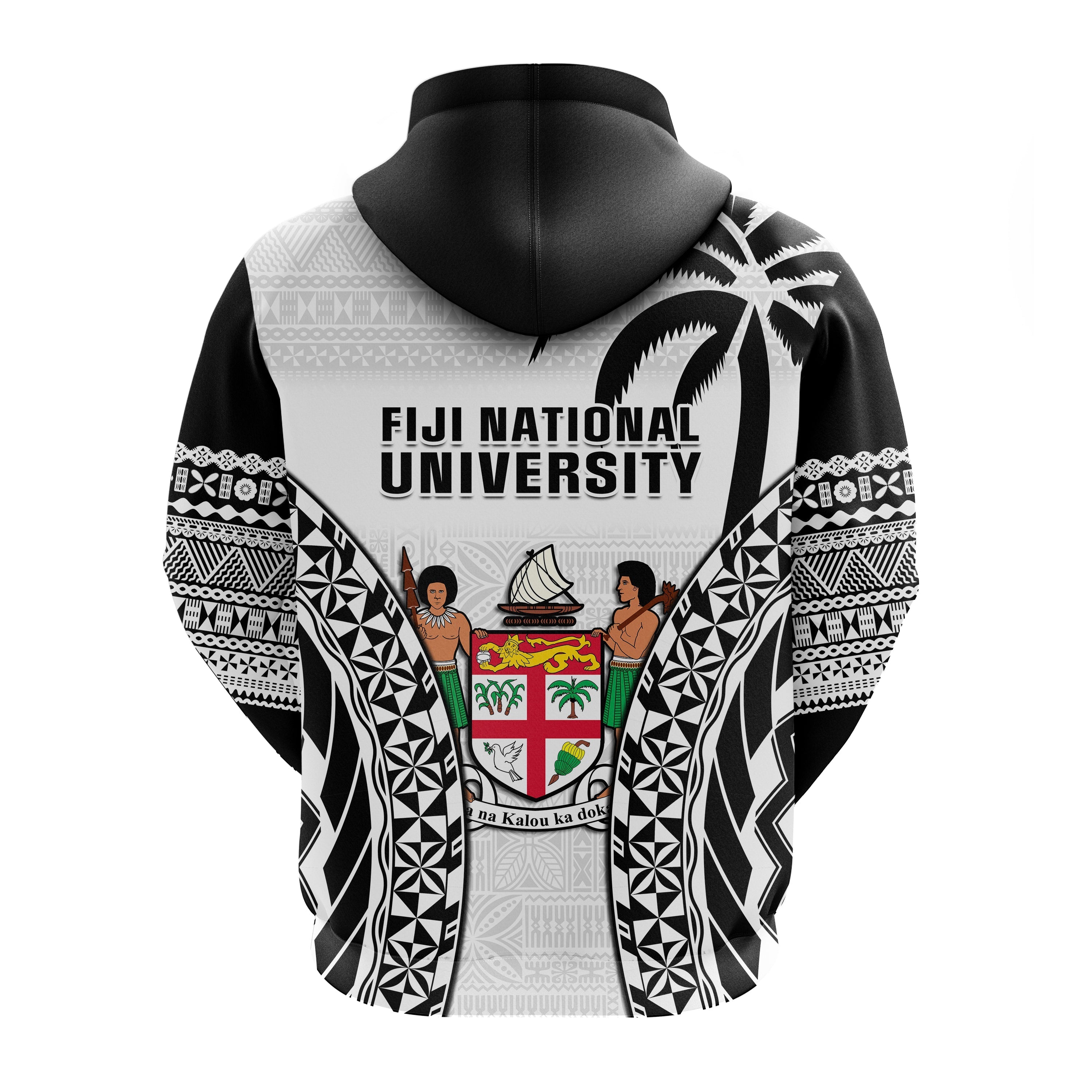 Fiji University Hoodie National Fijian Tapa Pattern White LT14