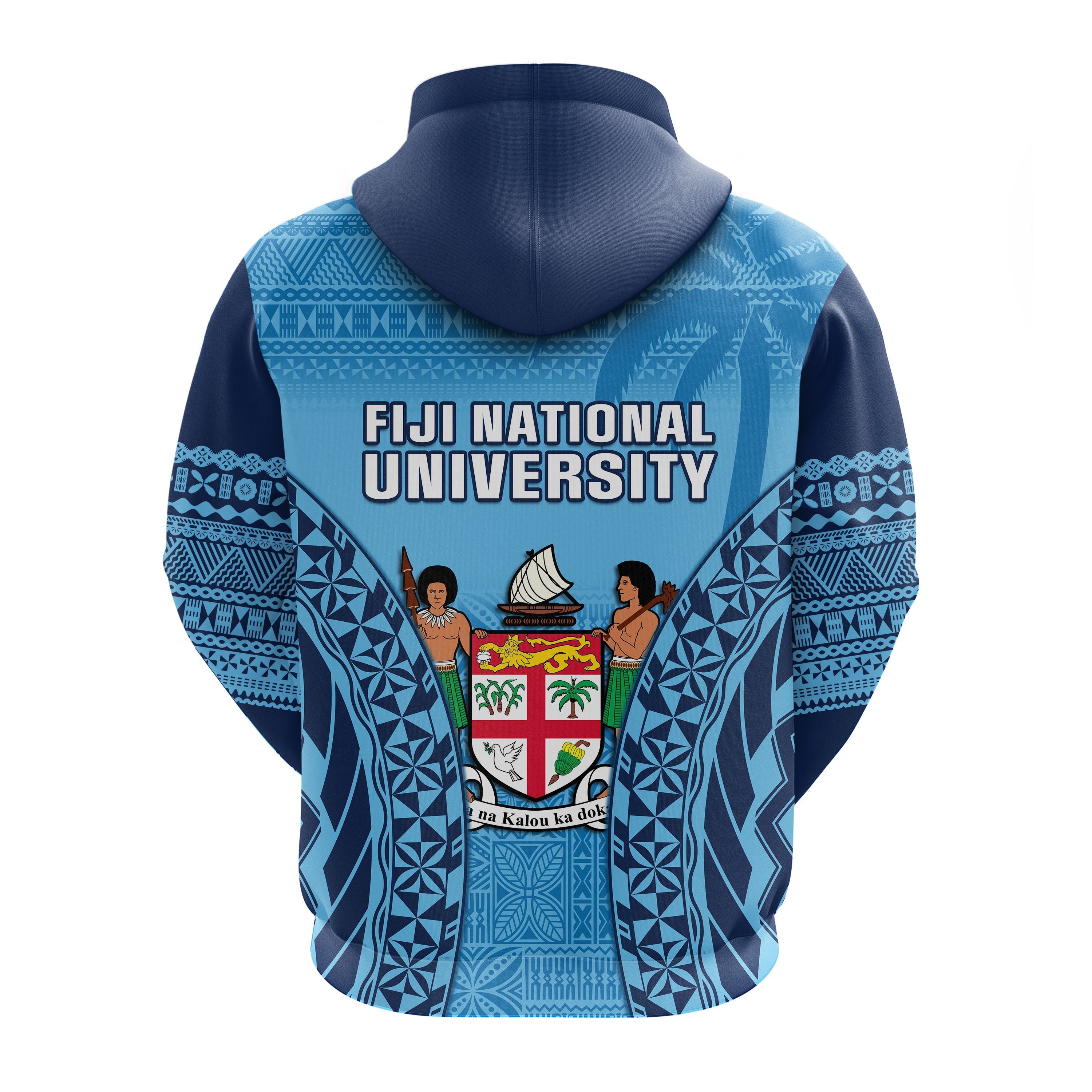 Fiji University Hoodie National Fijian Tapa Pattern Blue LT14