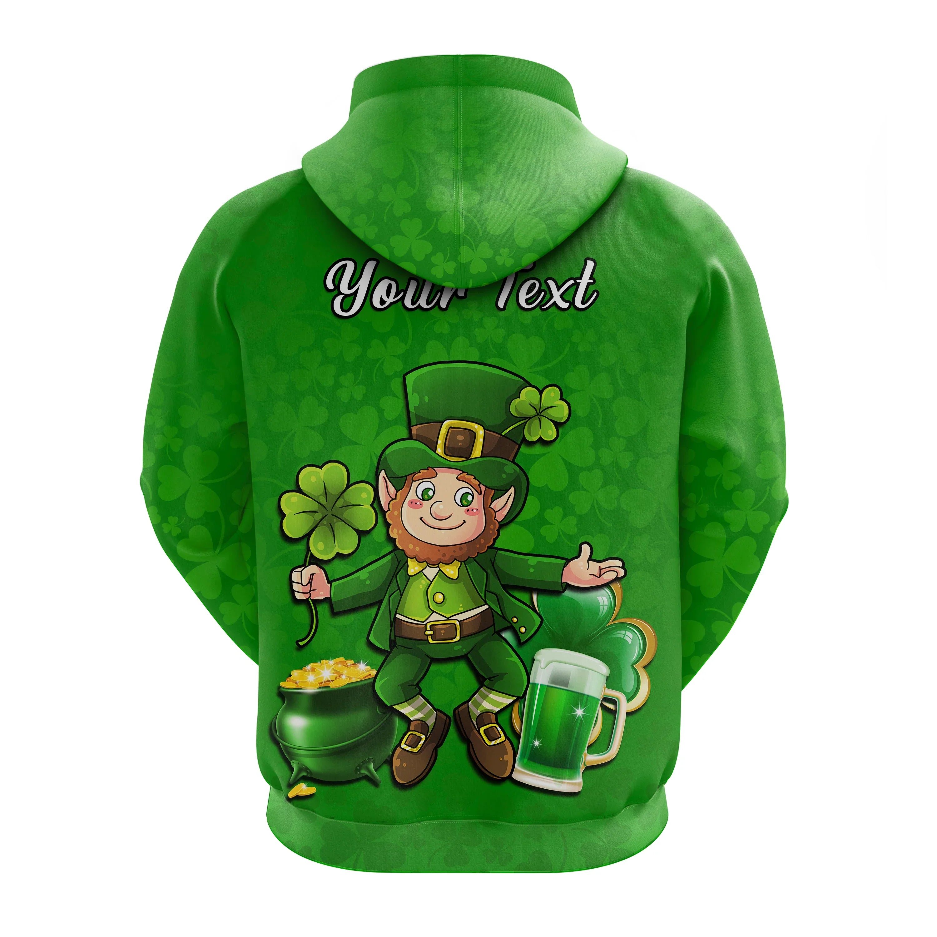 Custom Ireland Hoodie Saint Patricks Day Happy Leprechaun And Shamrock LT14