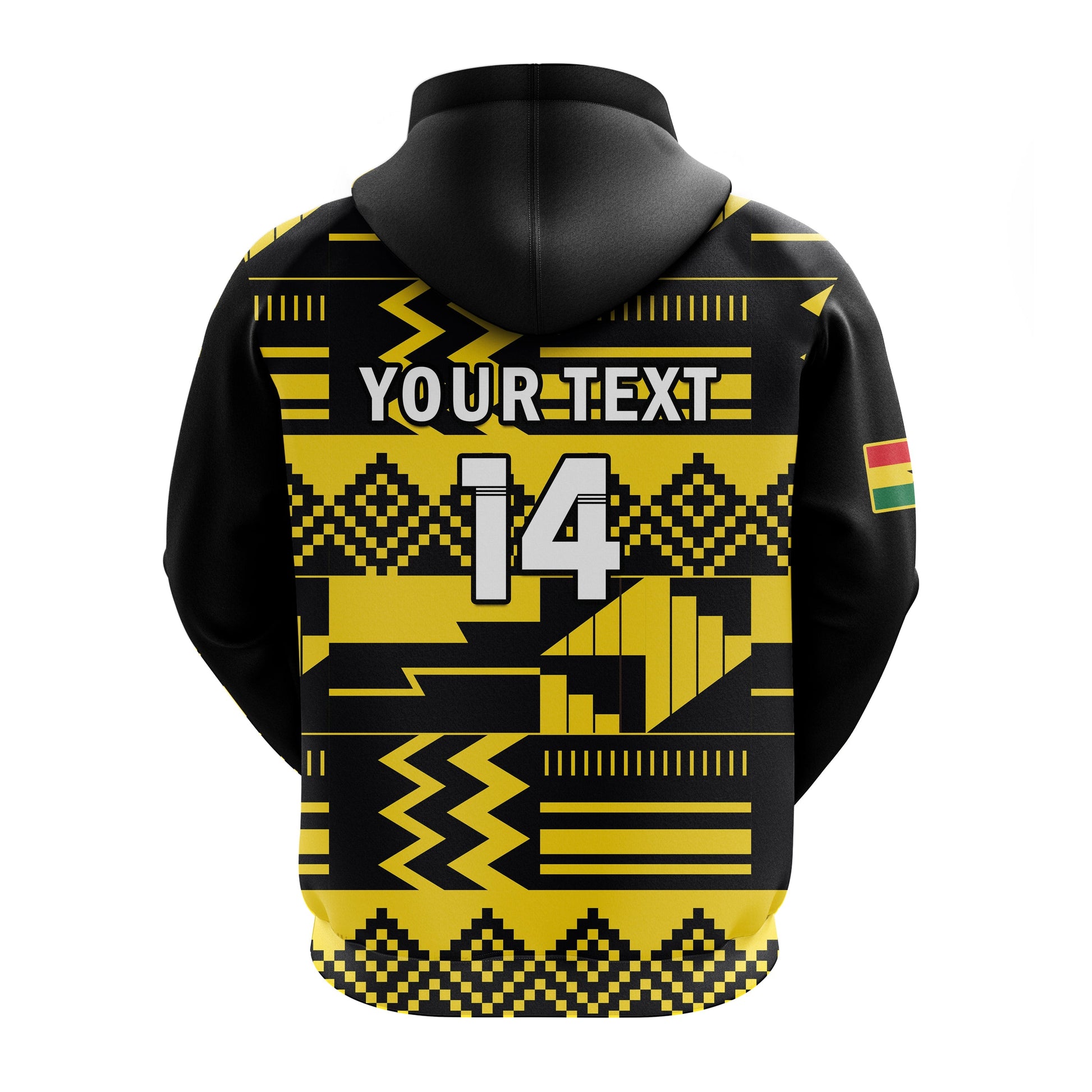 Custom Ghana Football Hoodie Black Stars Kente Football 2022 Yellow LT14