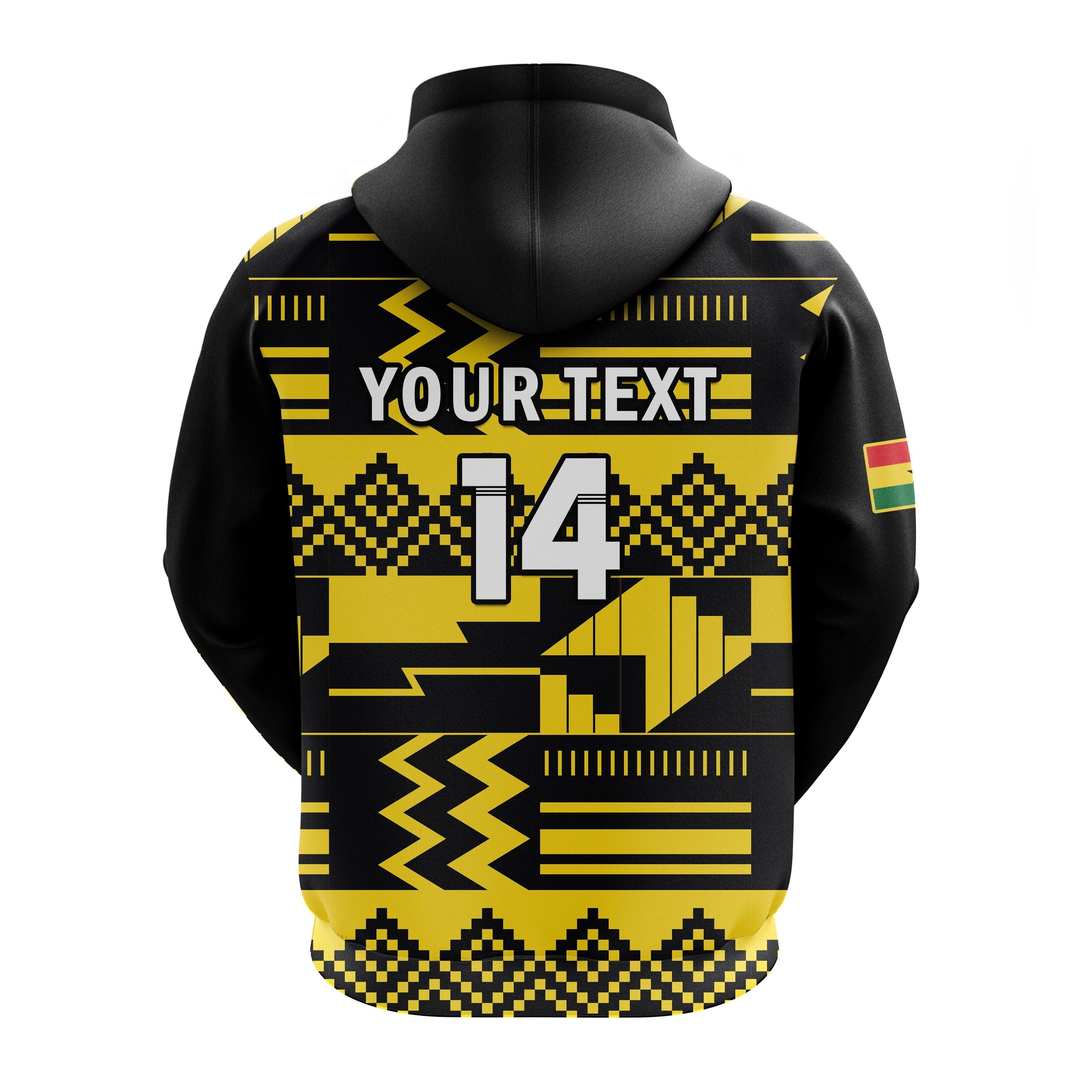 Custom Ghana Football Hoodie Black Stars Kente Football 2022 Yellow LT14