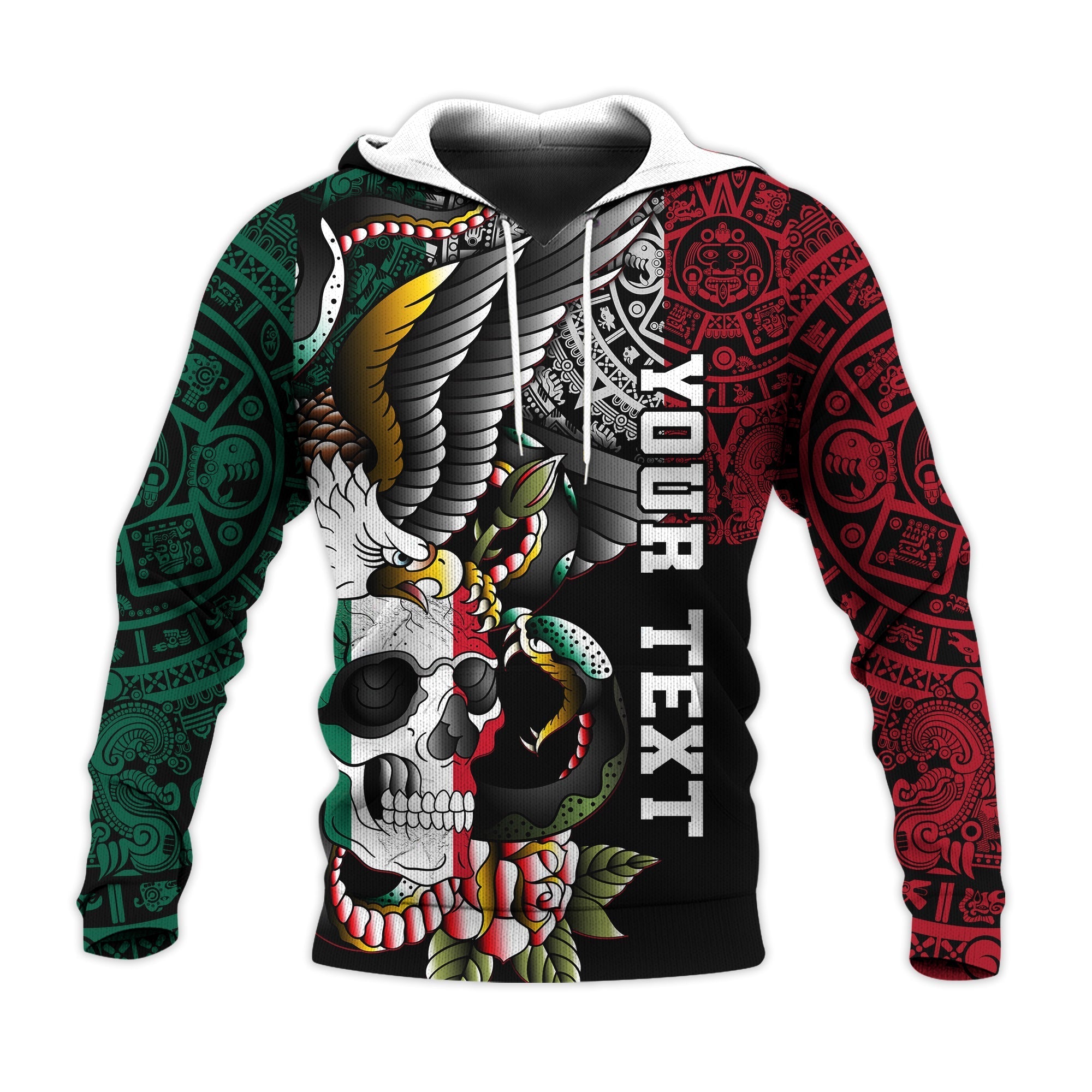 Custom Mexico Hoodie Mexican Skull Eagle With Angry Snake LT14