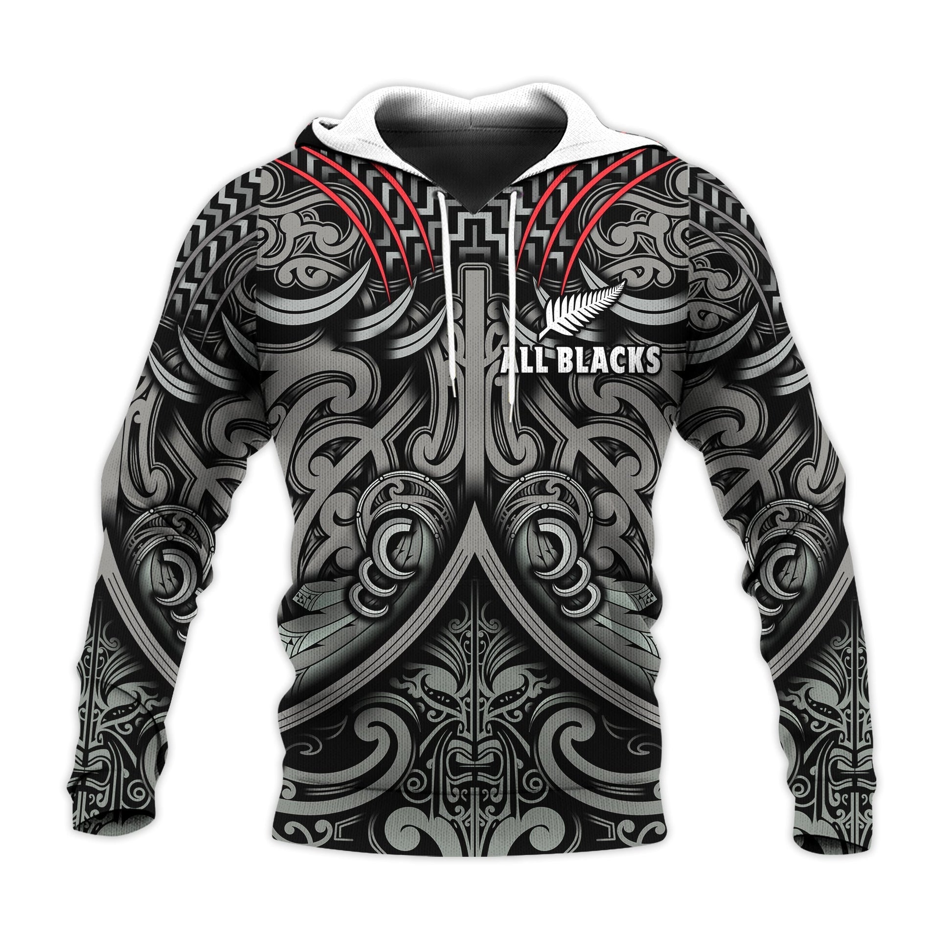 Custom Text and Number New Zealand Silver Fern Rugby Hoodie All Black NZ Maori Pattern LT13