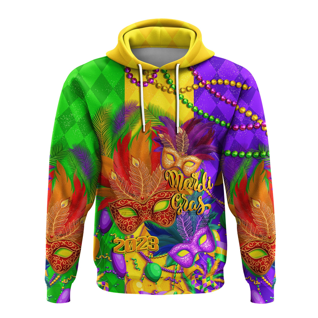 Custom Mardi Gras 2023 Hoodie Carnival Masks With Feathers LT14