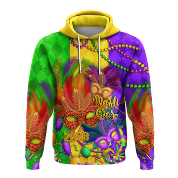 Custom Mardi Gras 2023 Hoodie Carnival Masks With Feathers LT14