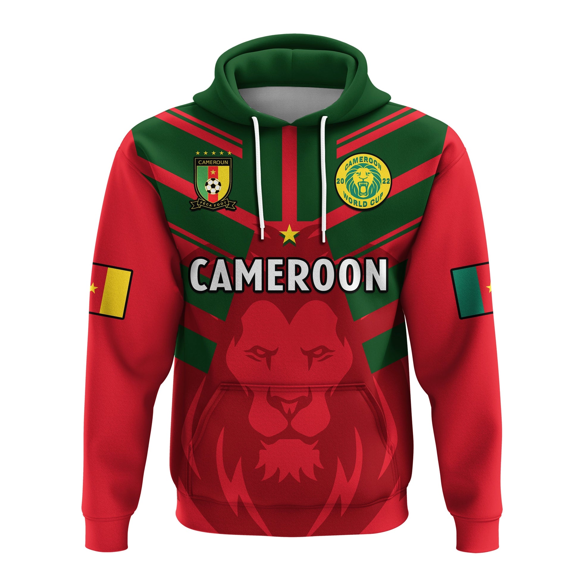 Custom Cameroon Football Hoodie Les Lions Indomptables Red Football 2022 LT14