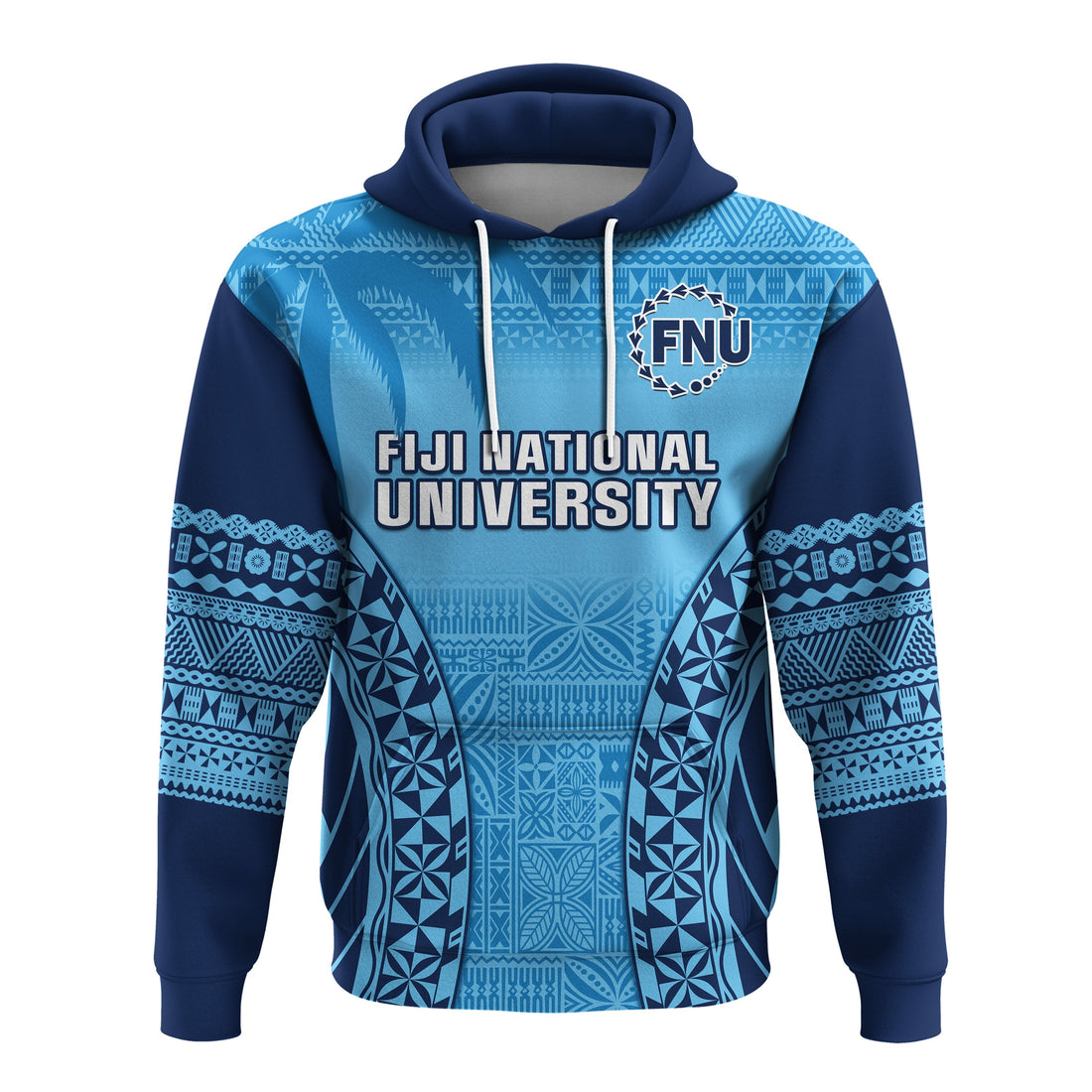 Fiji University Hoodie National Fijian Tapa Pattern Blue LT14