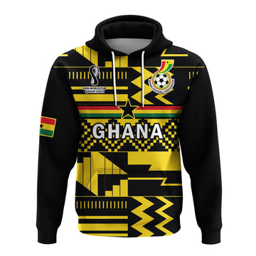 Custom Ghana Football Hoodie Black Stars Kente Football 2022 Yellow LT14