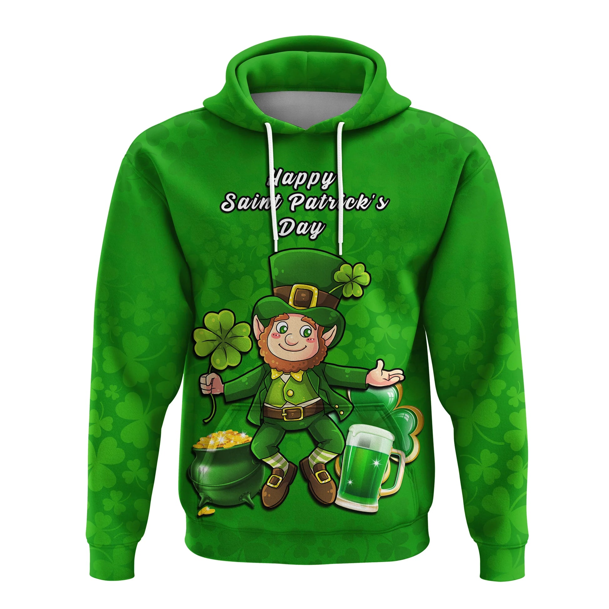 Custom Ireland Hoodie Saint Patricks Day Happy Leprechaun And Shamrock LT14