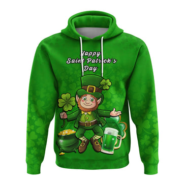 Custom Ireland Hoodie Saint Patricks Day Happy Leprechaun And Shamrock LT14