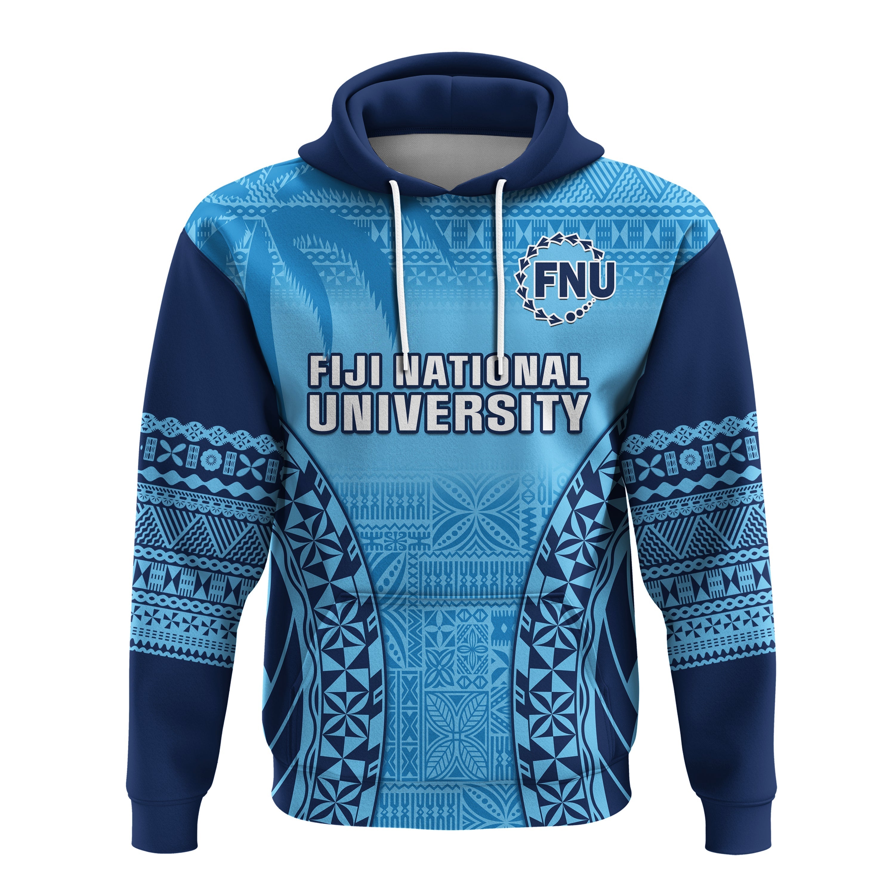 Custom Fiji University Hoodie National Fijian Tapa Pattern Blue LT14