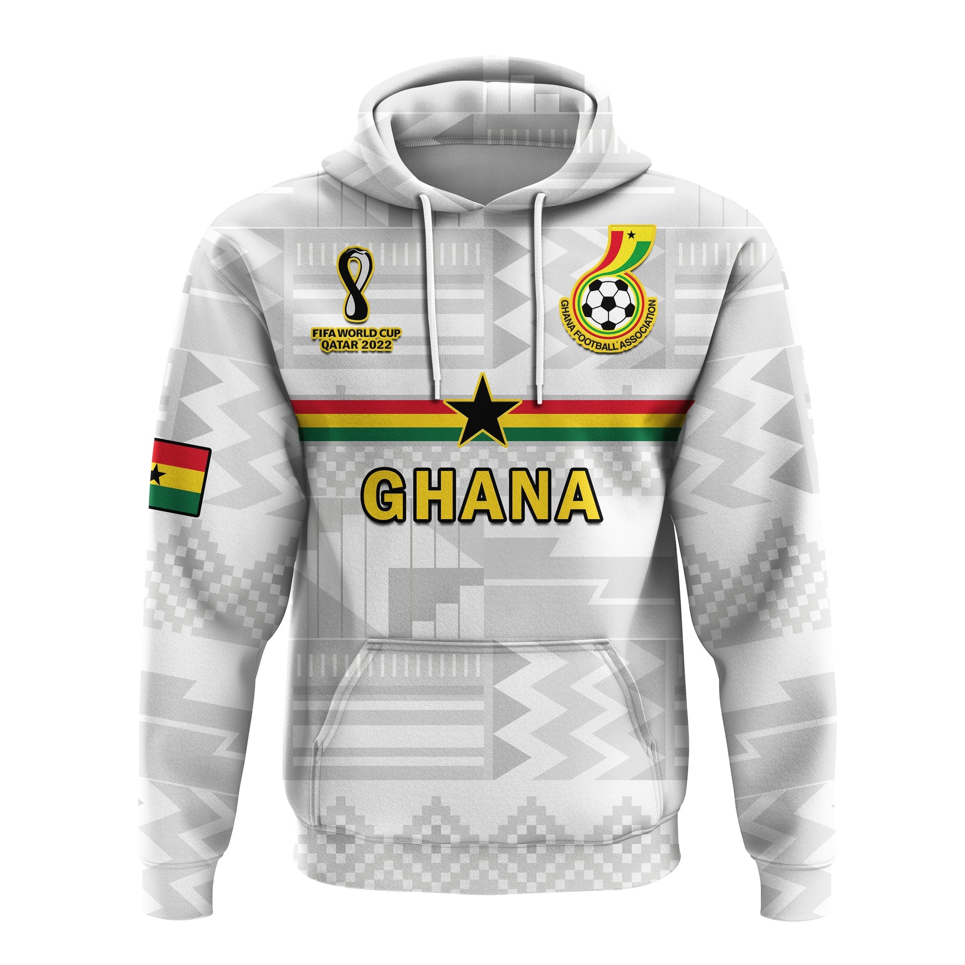 Custom Ghana Football Hoodie Black Stars Kente Football 2022 White LT14