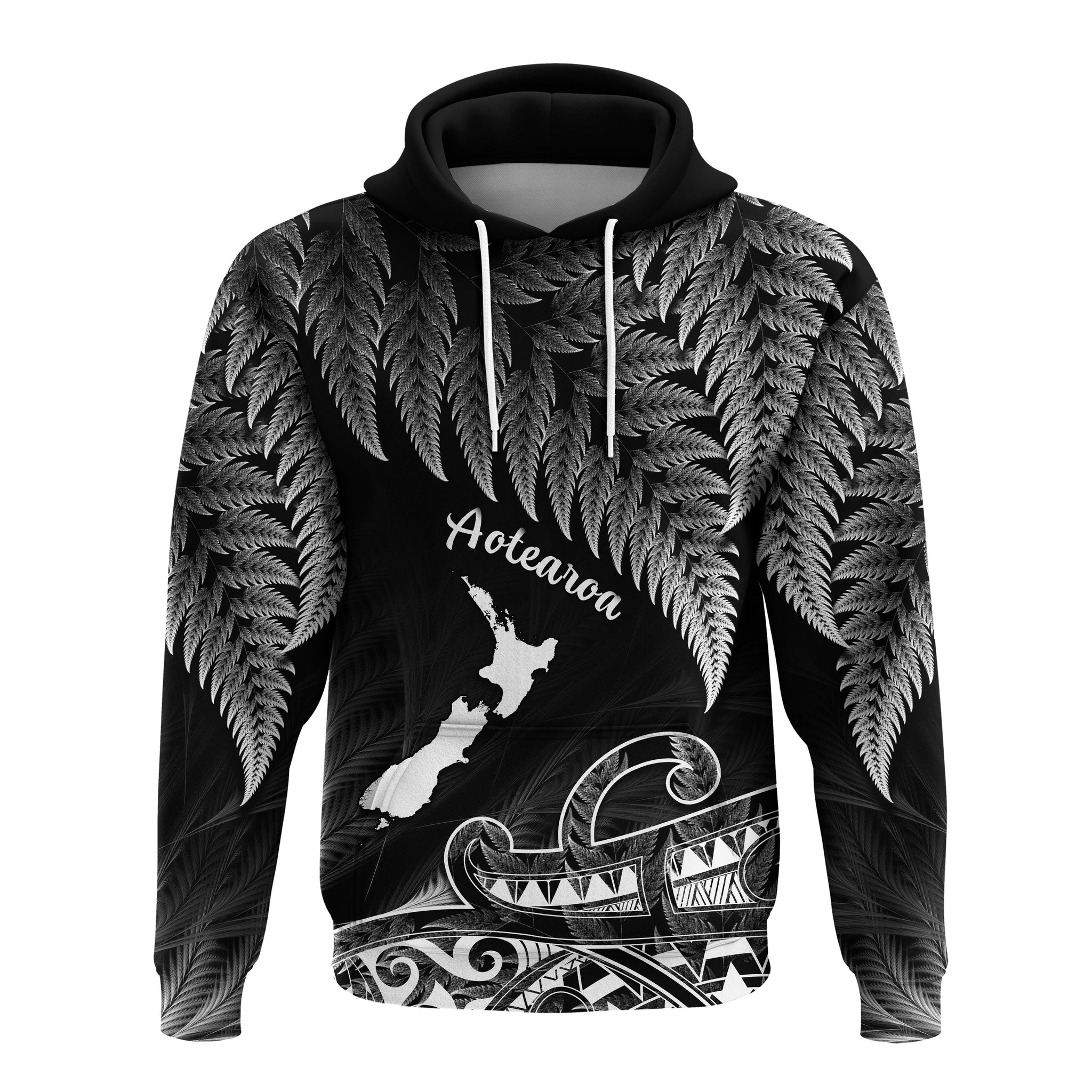 Custom New Zealand Silver Fern Hoodie Aotearoa Map Maori LT14