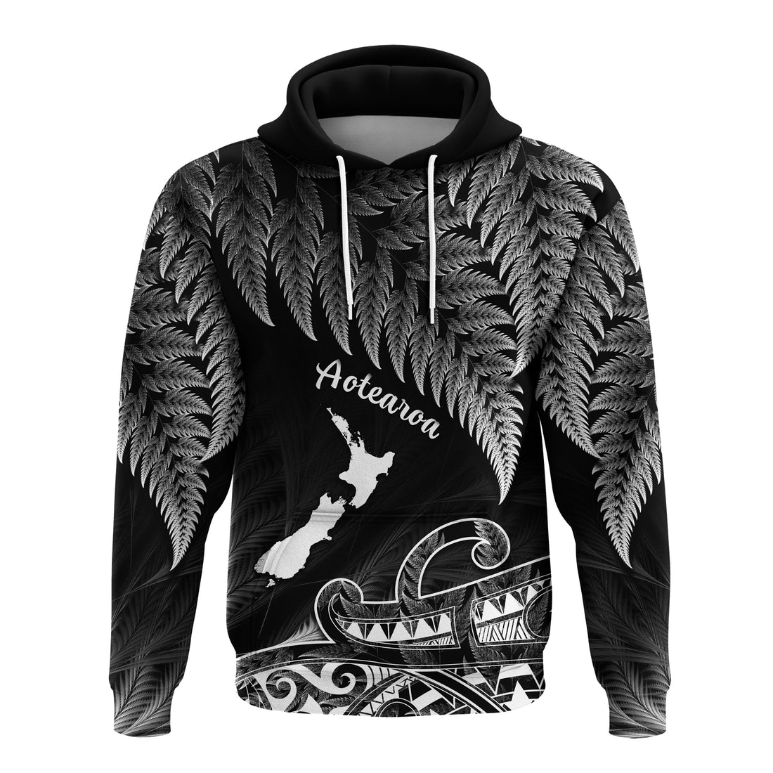 Custom New Zealand Silver Fern Hoodie Aotearoa Map Maori LT14