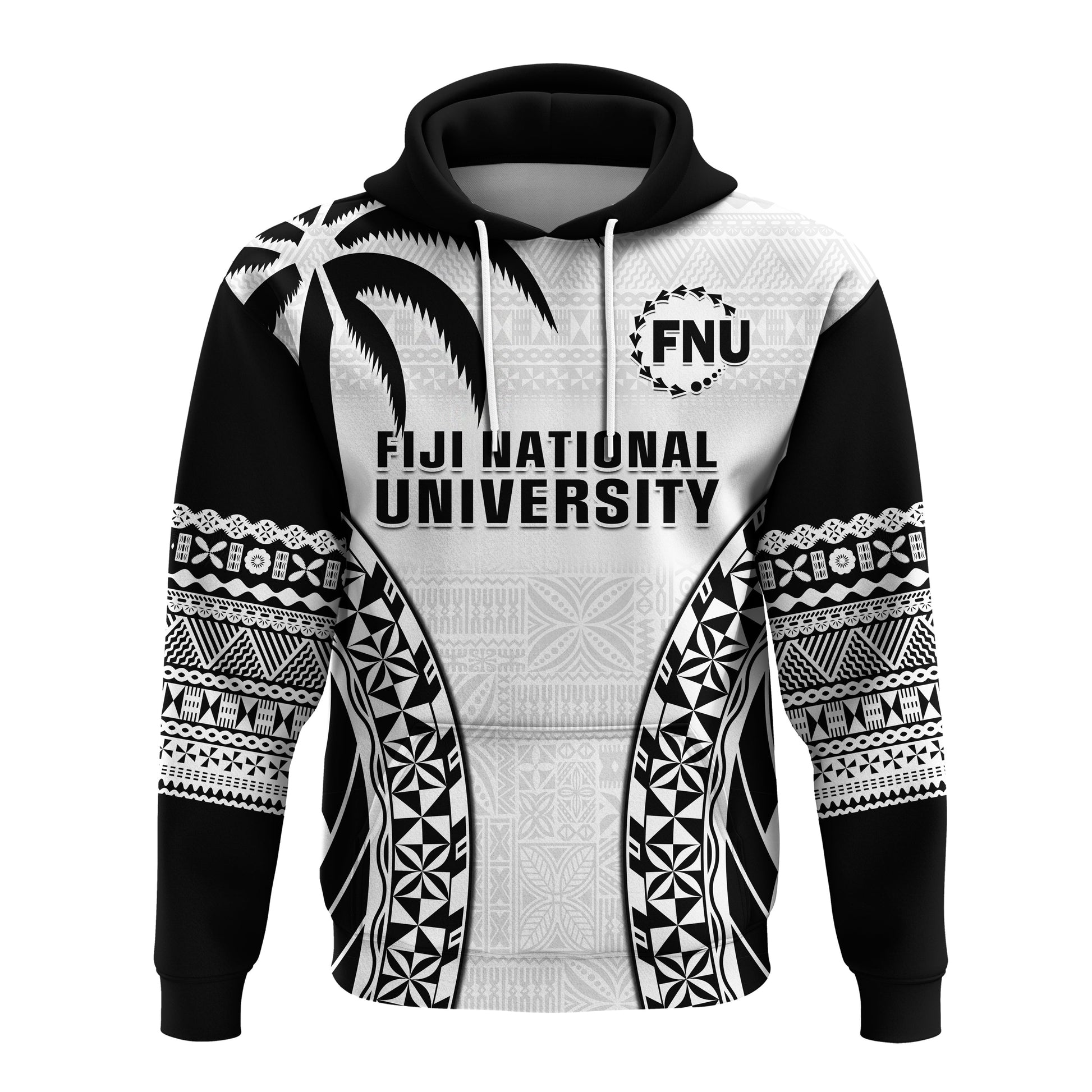 Fiji University Hoodie National Fijian Tapa Pattern White LT14