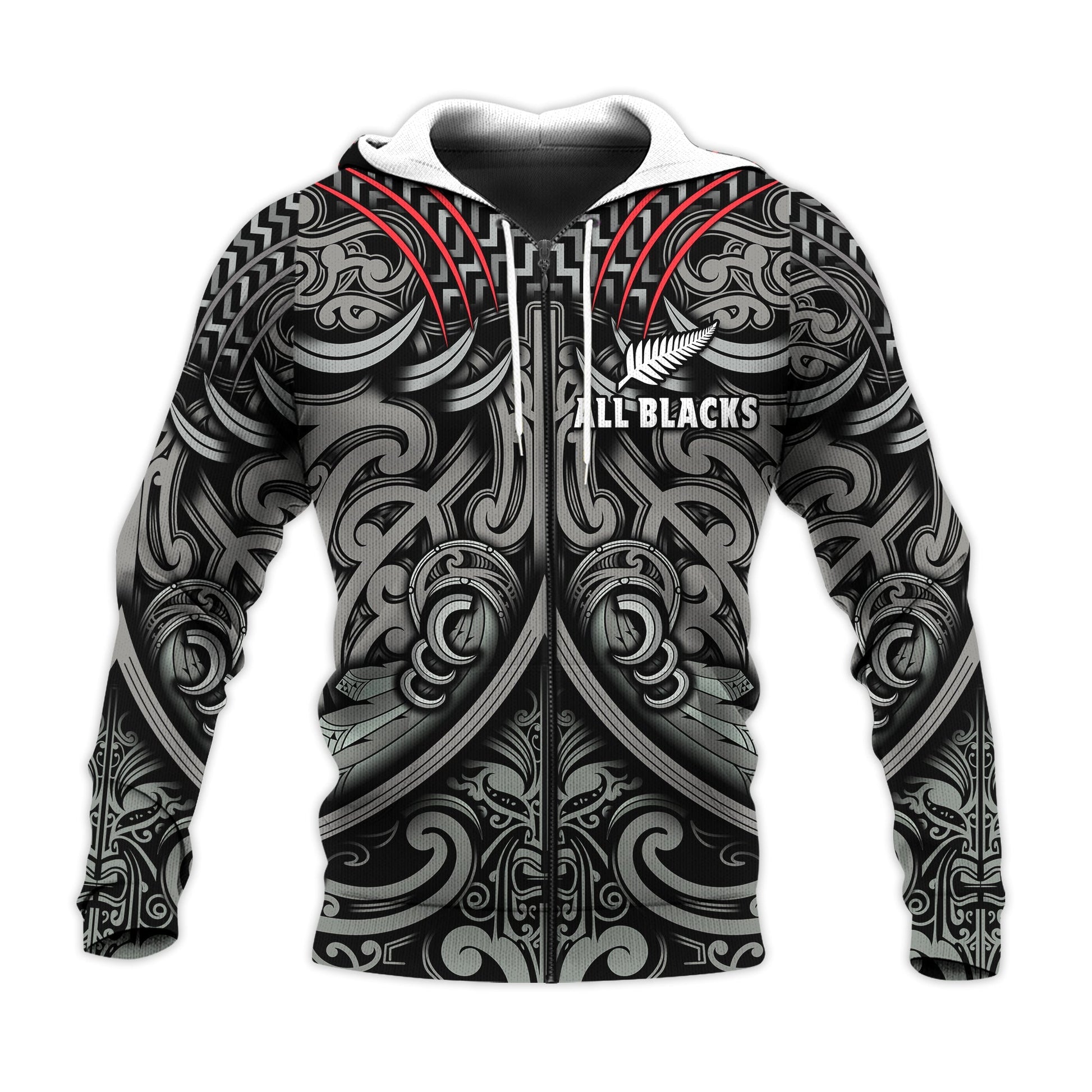 Custom Text and Number New Zealand Silver Fern Rugby Hoodie All Black NZ Maori Pattern LT13