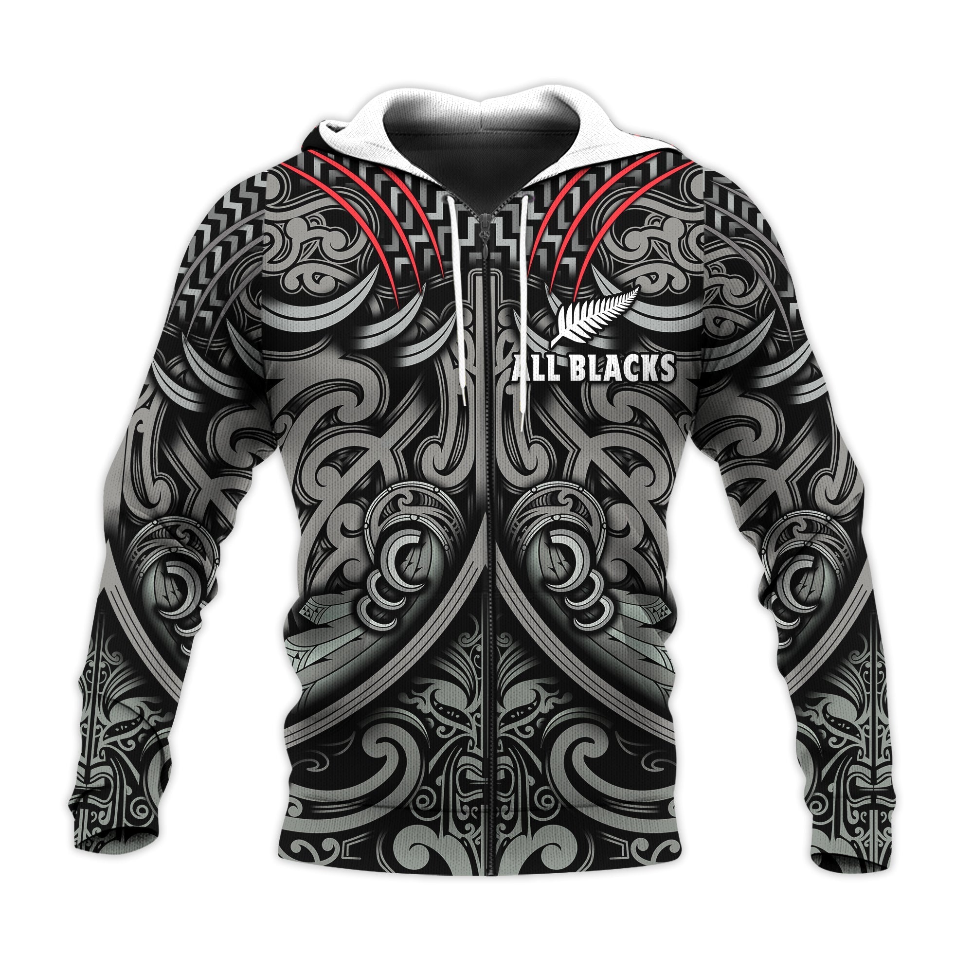 Custom Text and Number New Zealand Silver Fern Rugby Hoodie All Black NZ Maori Pattern LT13