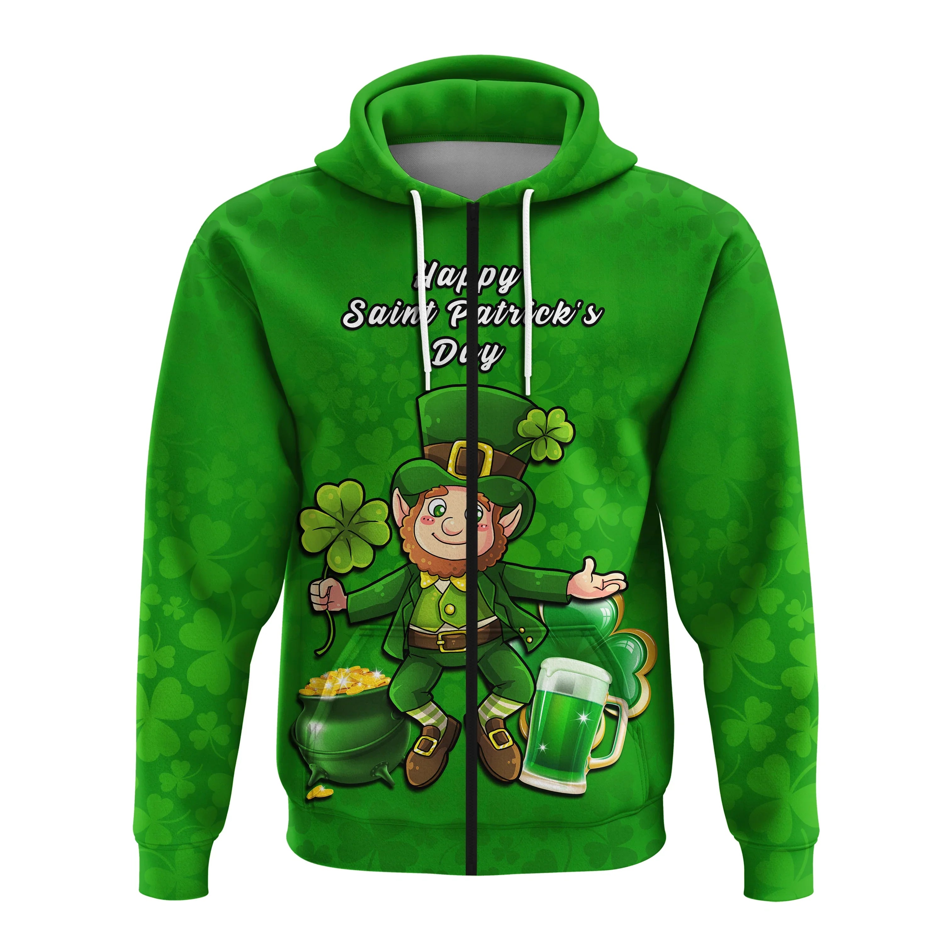 Custom Ireland Hoodie Saint Patricks Day Happy Leprechaun And Shamrock LT14