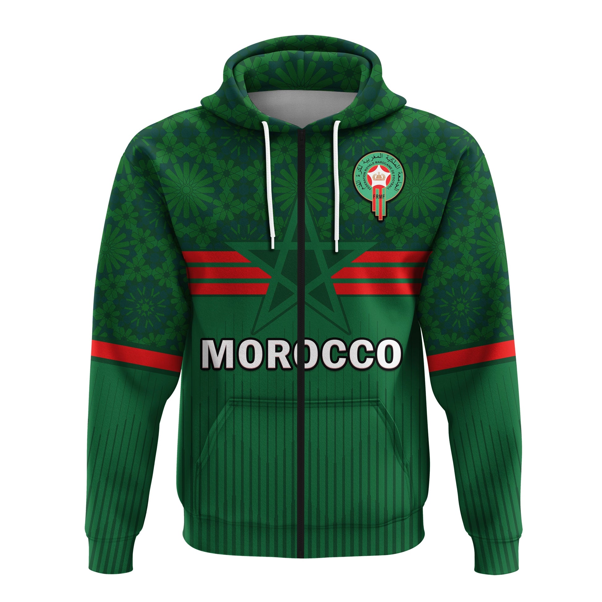 Morocco Football Hoodie World Cup 2022 Green Moroccan Pattern LT14
