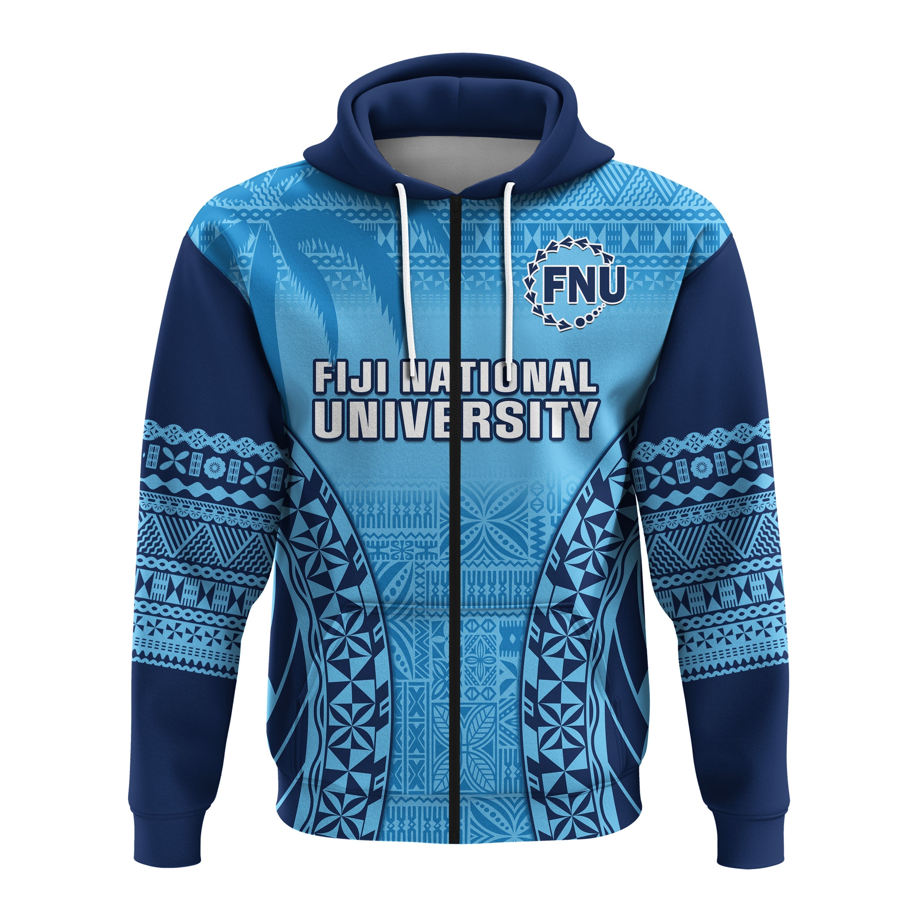 Custom Fiji University Hoodie National Fijian Tapa Pattern Blue LT14