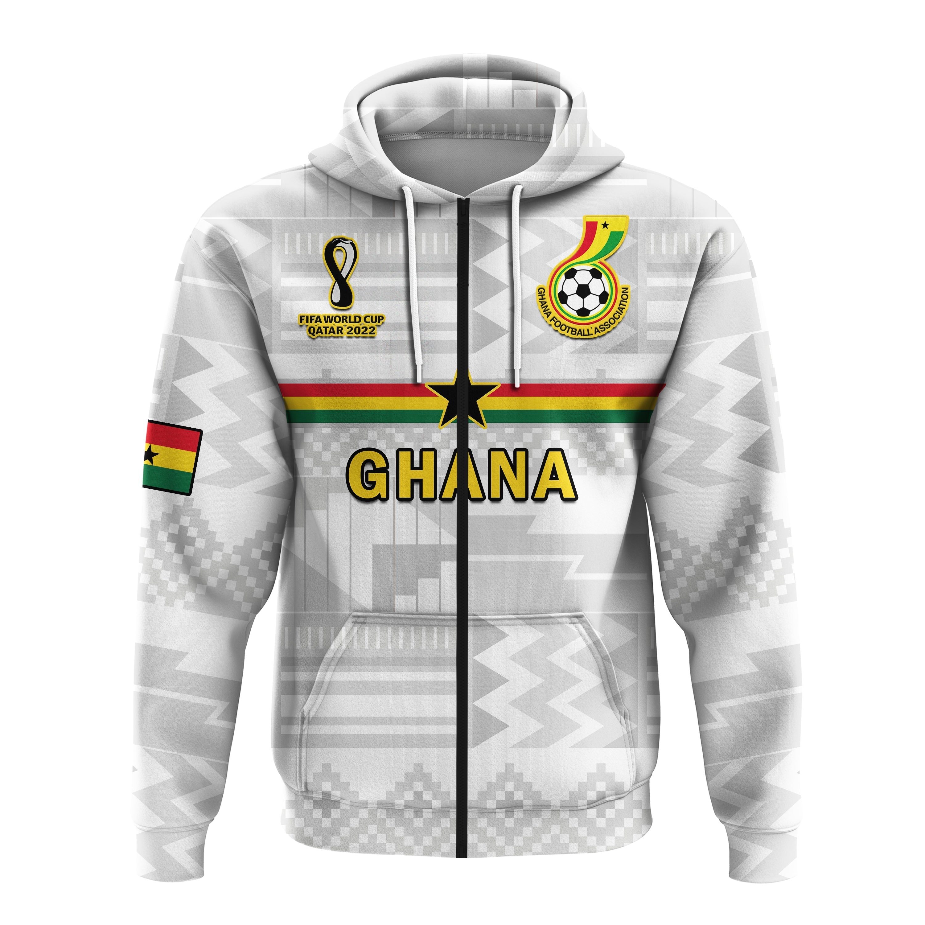 Custom Ghana Football Hoodie Black Stars Kente Football 2022 White LT14