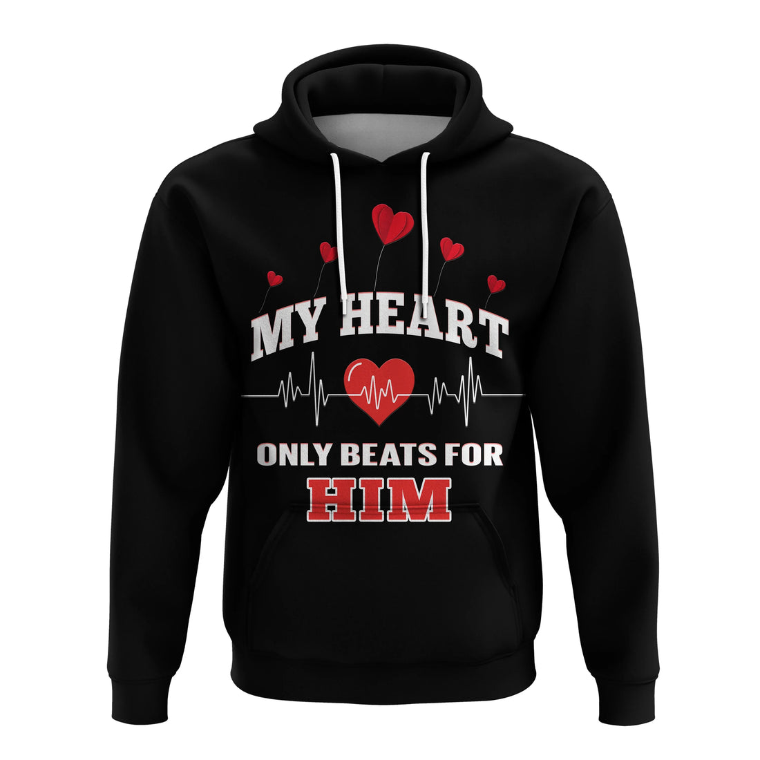 Custom American Valentines Day Hoodie Black My Heart Only Beats For Him LT14