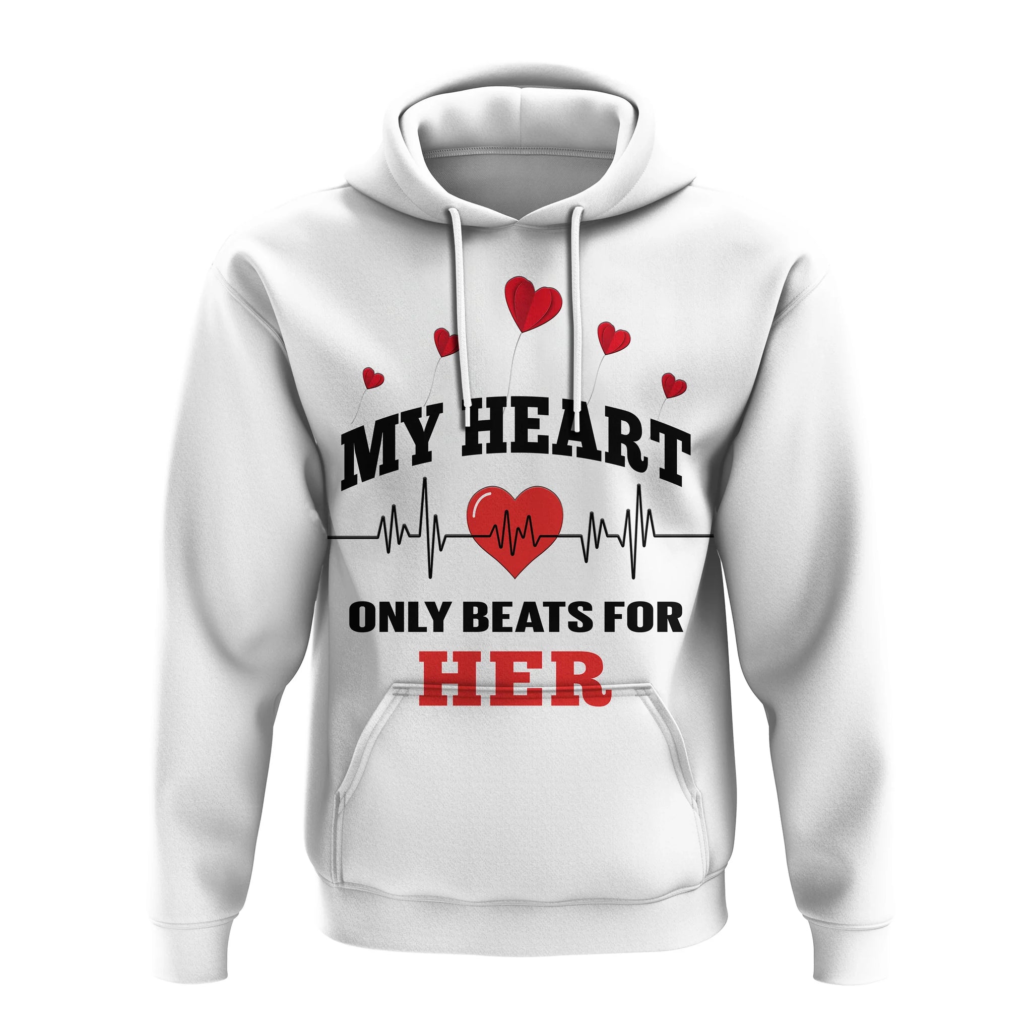Custom American Valentines Day Hoodie White My Heart Only Beats For Her LT14