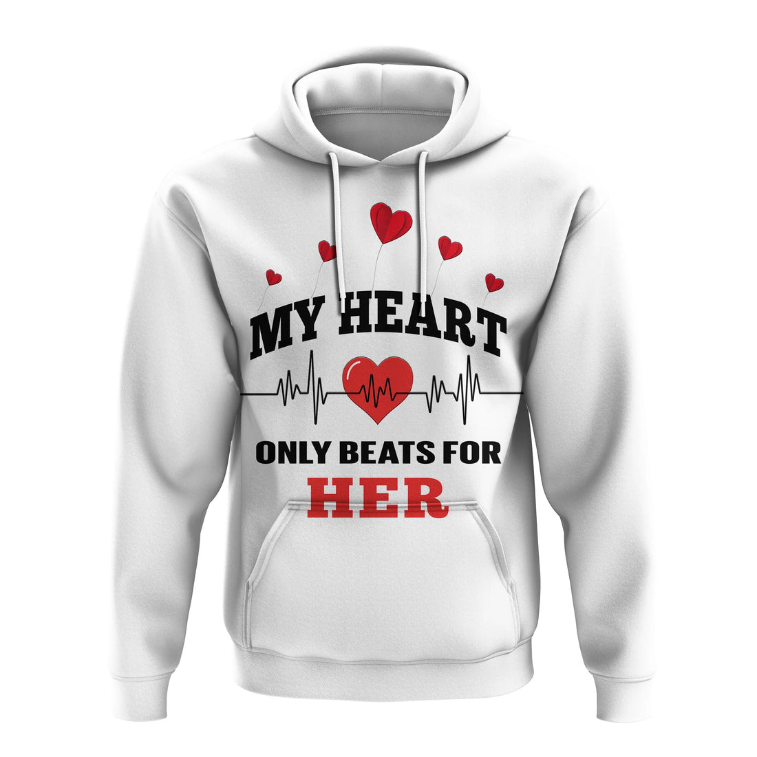 Custom American Valentines Day Hoodie White My Heart Only Beats For Her LT14
