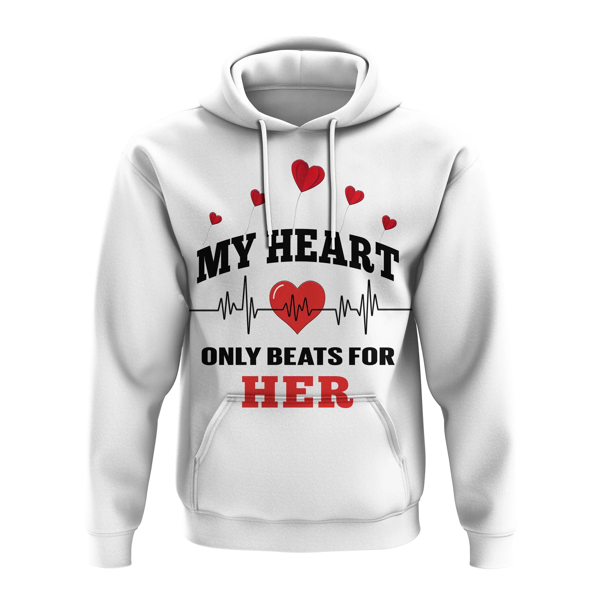 Custom American Valentines Day Hoodie White My Heart Only Beats For Her LT14
