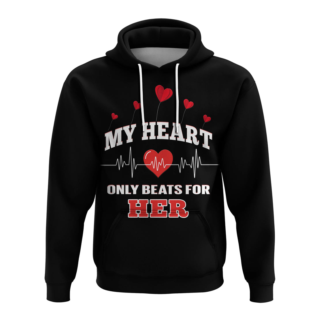 Custom American Valentines Day Hoodie Black My Heart Only Beats For Her LT14