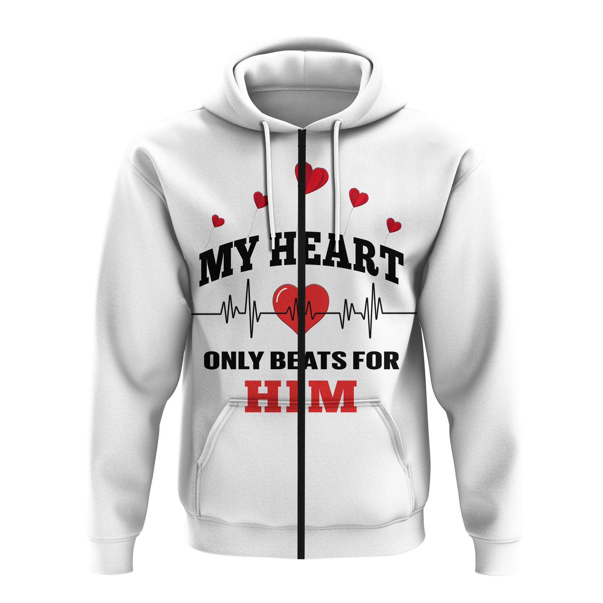 Custom American Valentines Day Hoodie White My Heart Only Beats For Him LT14
