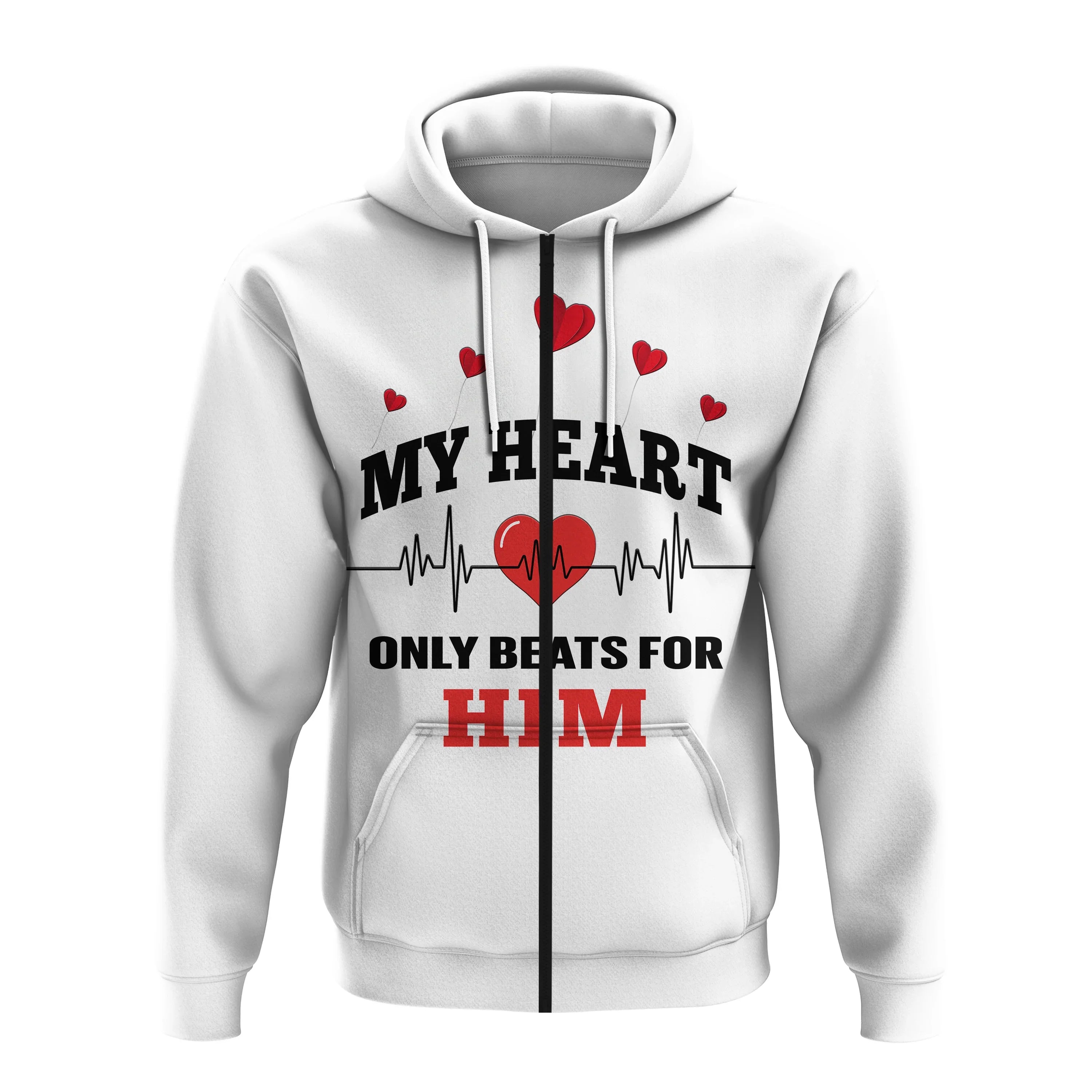 Custom American Valentines Day Hoodie White My Heart Only Beats For Him LT14