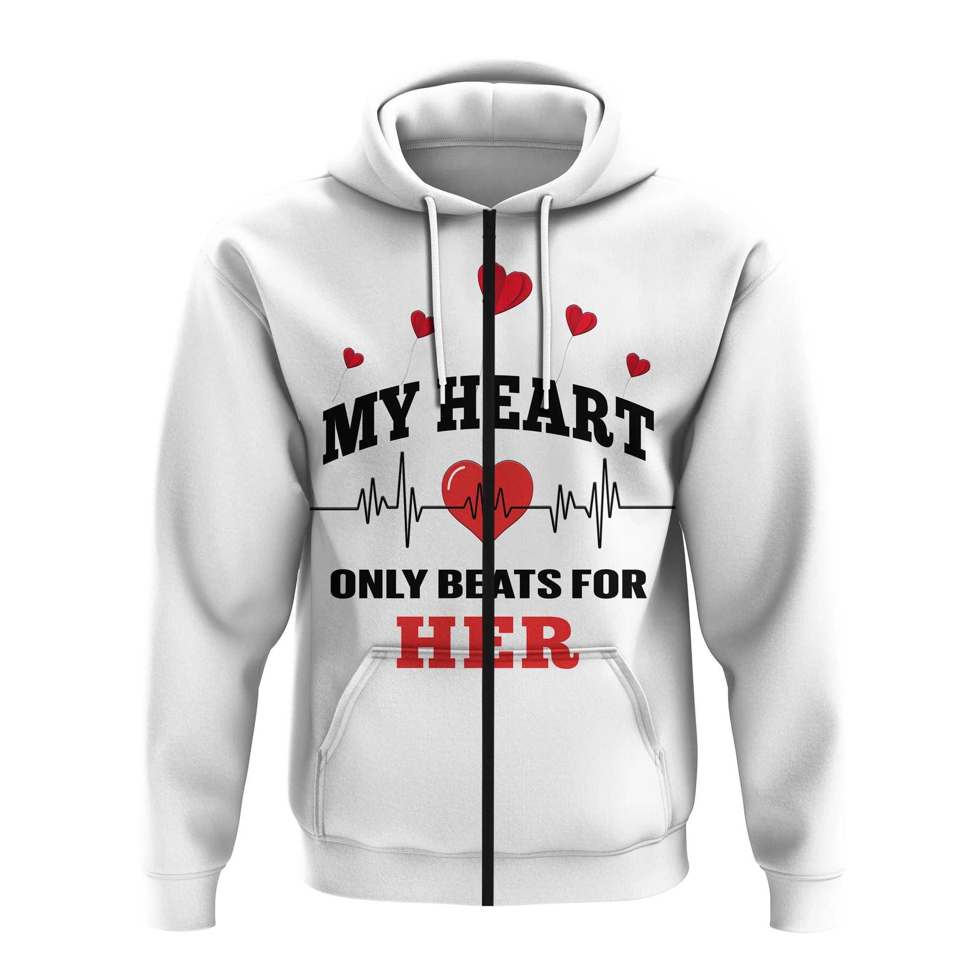 Custom American Valentines Day Hoodie White My Heart Only Beats For Her LT14
