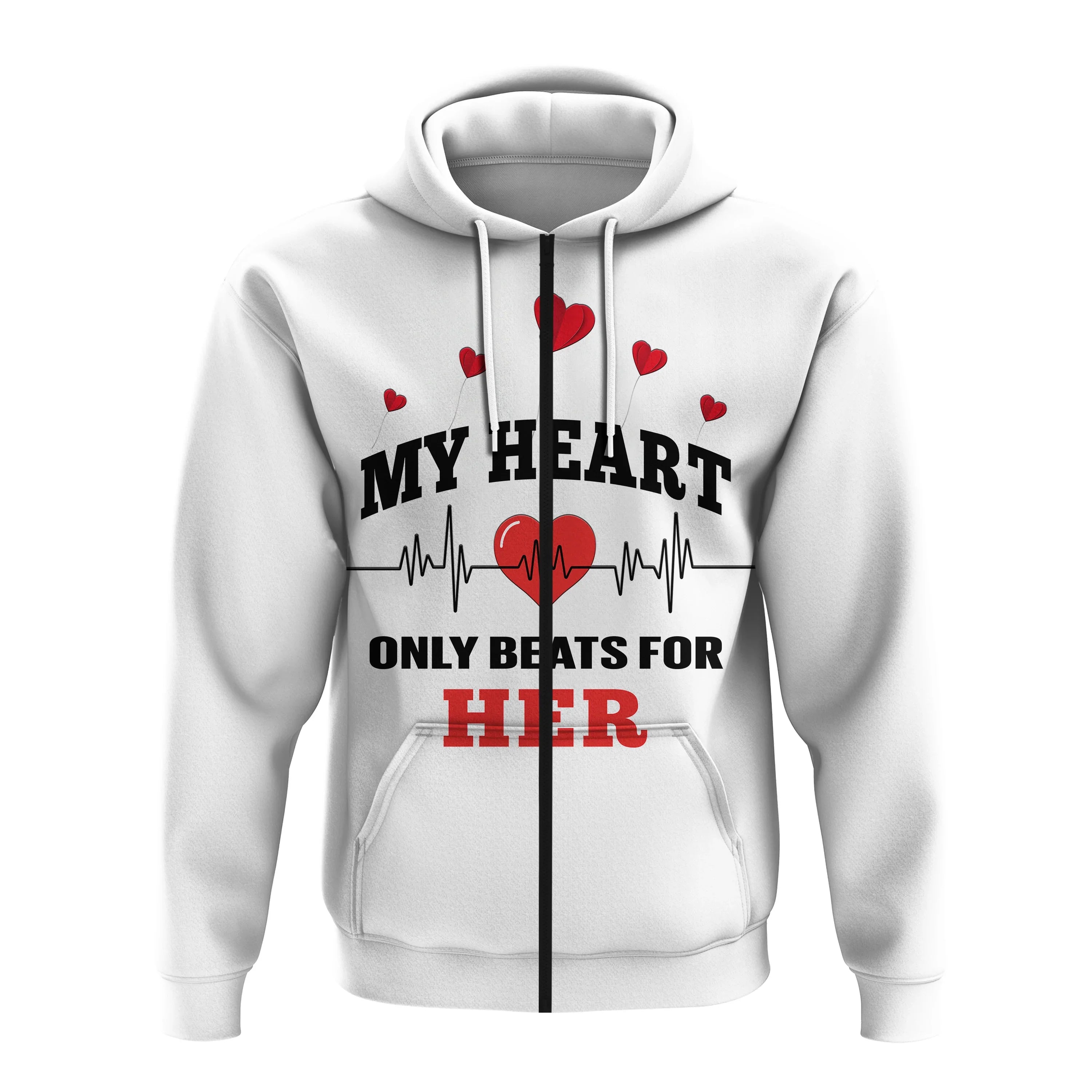 Custom American Valentines Day Hoodie White My Heart Only Beats For Her LT14