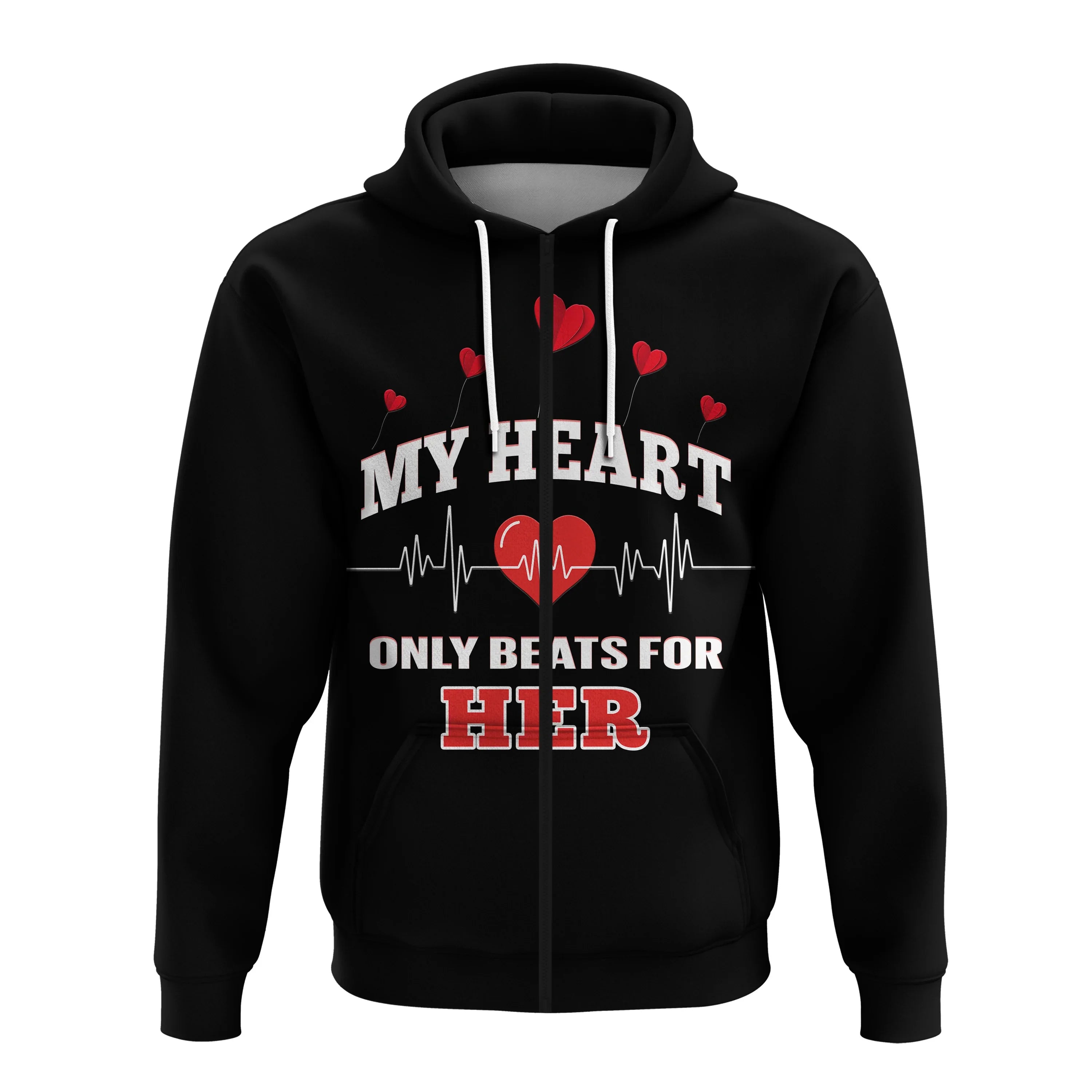 Custom American Valentines Day Hoodie Black My Heart Only Beats For Her LT14