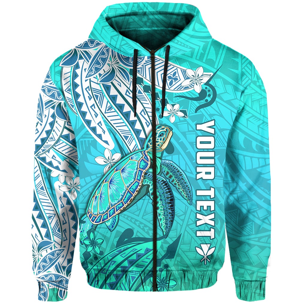 Custom Hawaiian Islands Zip Hoodie Turtle Mix Hawaii Polynesian LT13