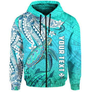 Custom Hawaiian Islands Zip Hoodie Turtle Mix Hawaii Polynesian LT13