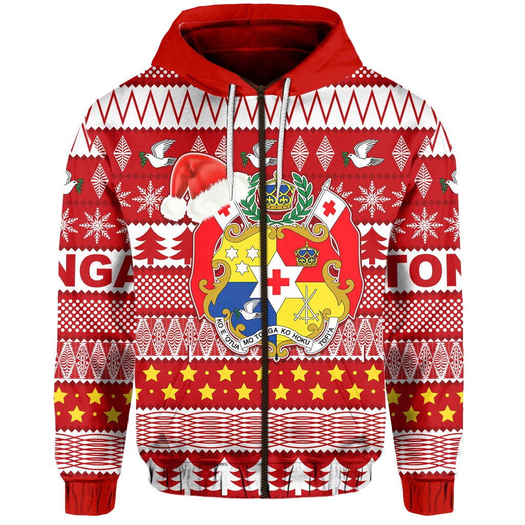 Tonga Kilisimasi Fiefia Zip Hoodie Merry Christmas with Tongan Pattern LT13