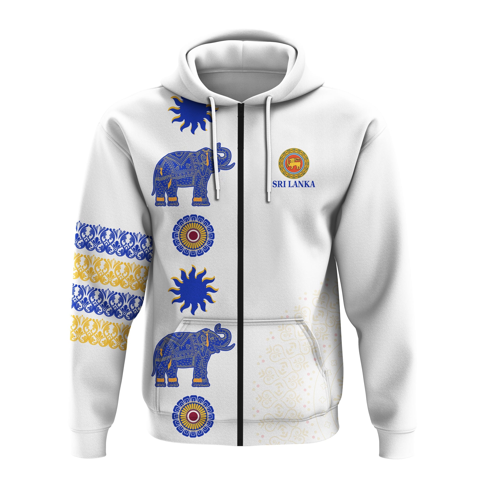 Sri Lanka Hoodie Traditional Pattern and Elephants LT13