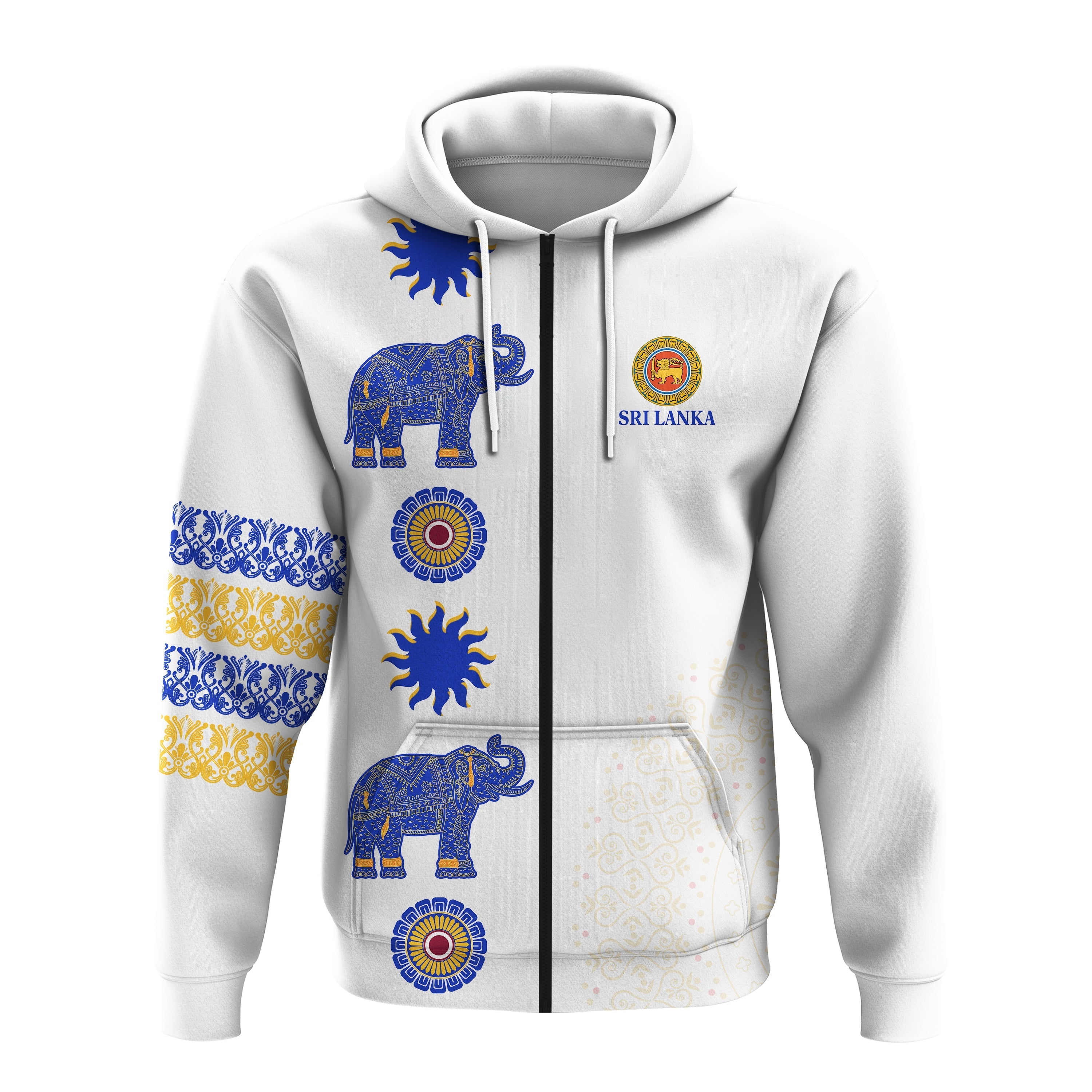 Sri Lanka Hoodie Traditional Pattern and Elephants LT13