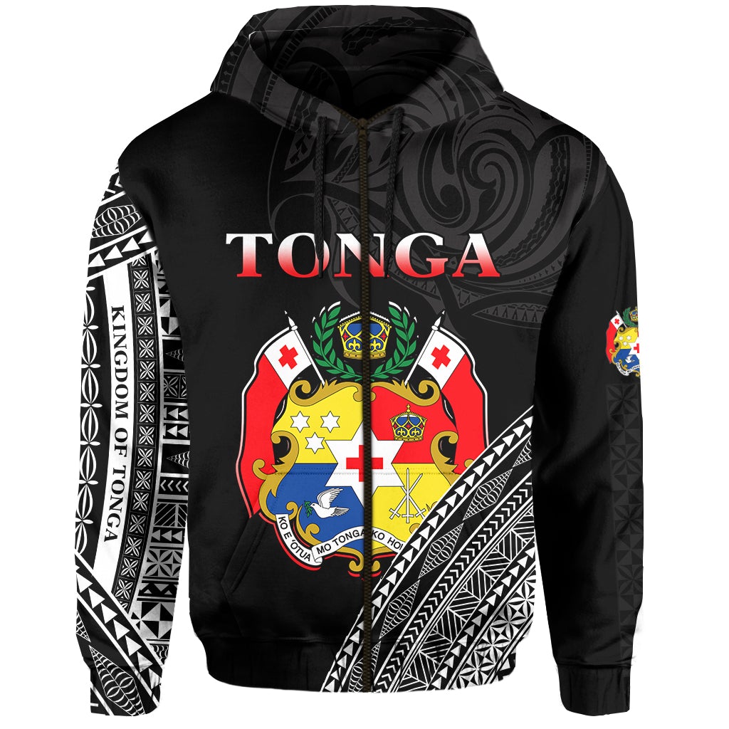 Tonga Zip Hoodie Tongan Pattern Blithesome Version Black LT13