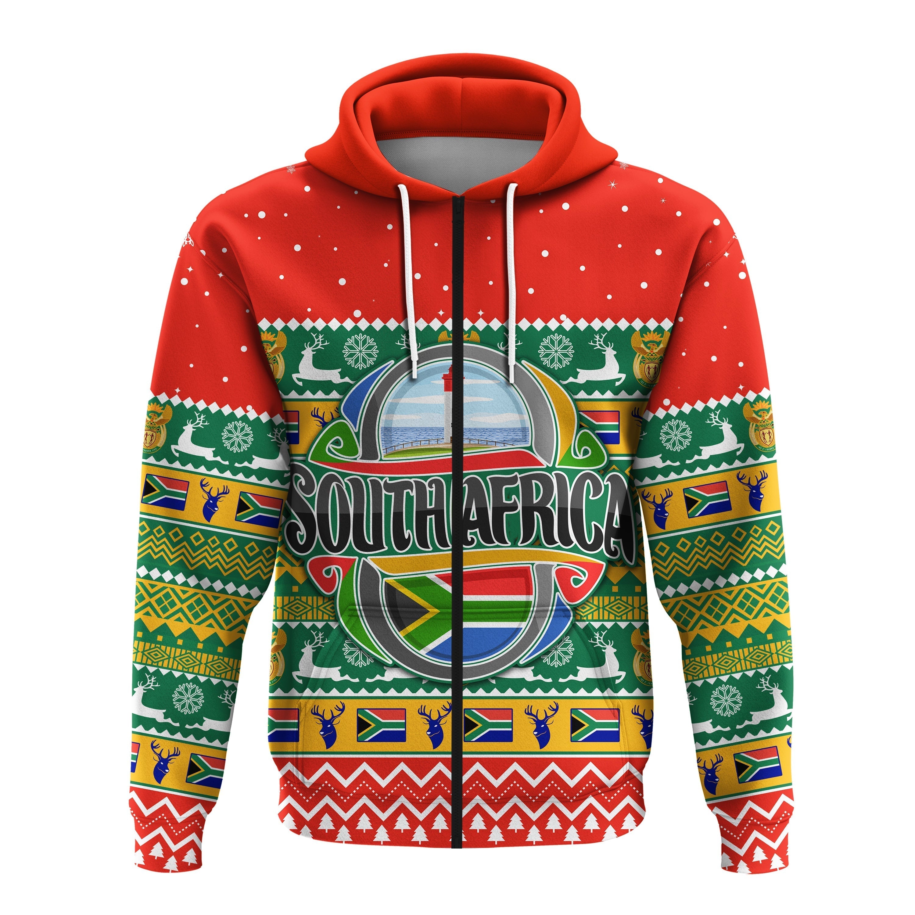South Africa Christmas Custom Zip Hoodie African Springbok LT13