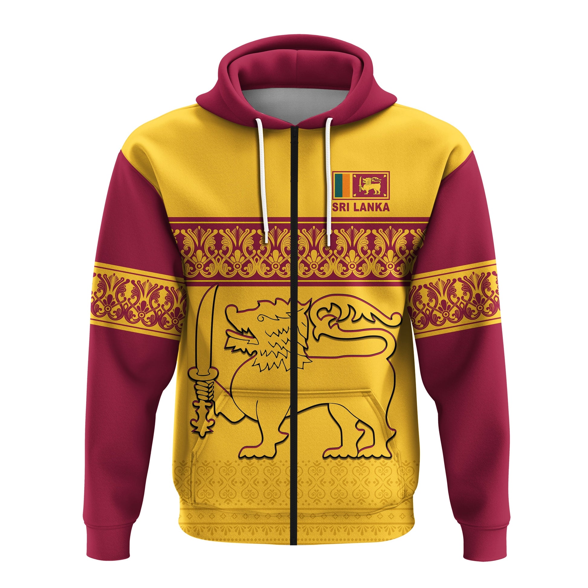Sri Lanka Hoodie Traditional Pattern and Lion Flag LT13