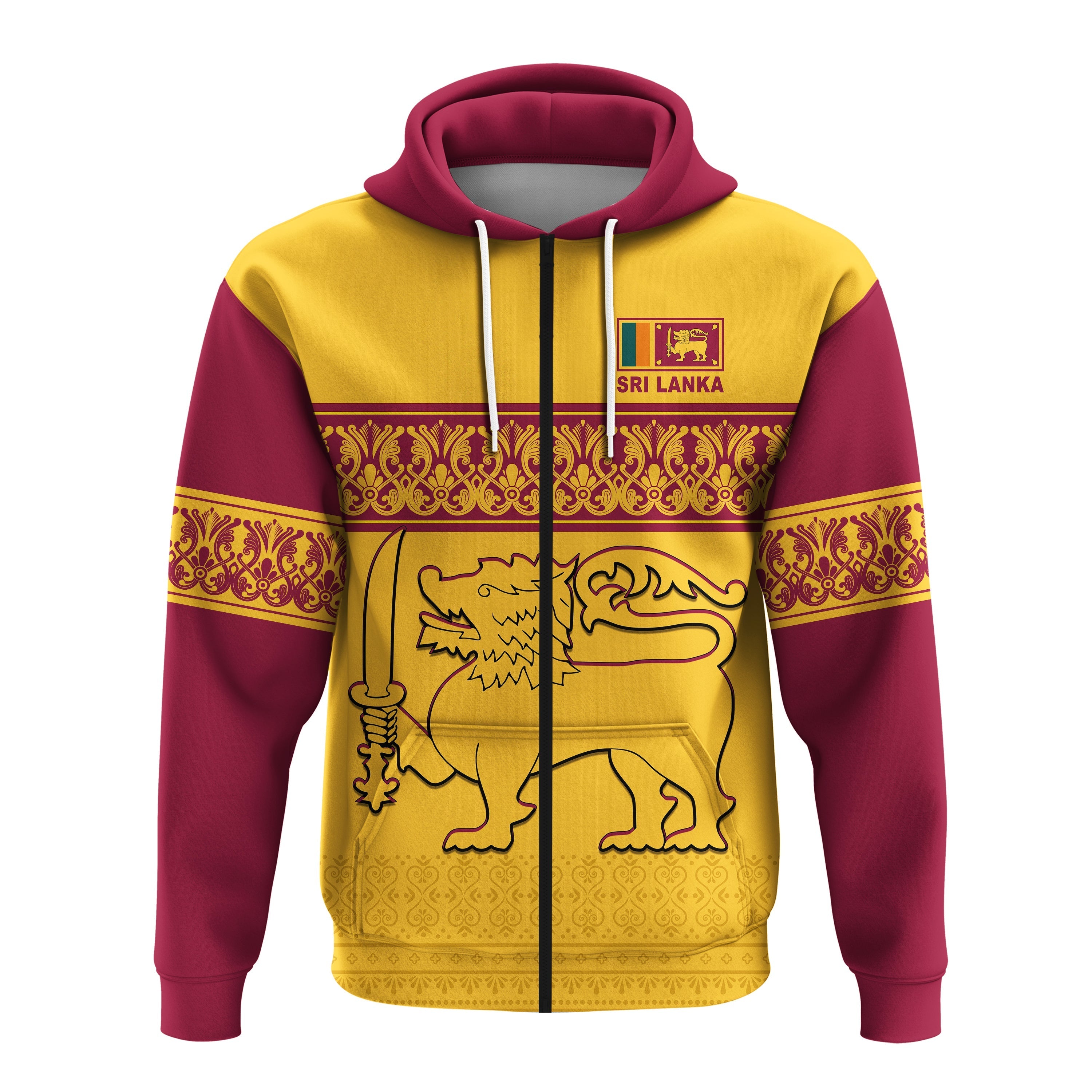 Sri Lanka Hoodie Traditional Pattern and Lion Flag LT13